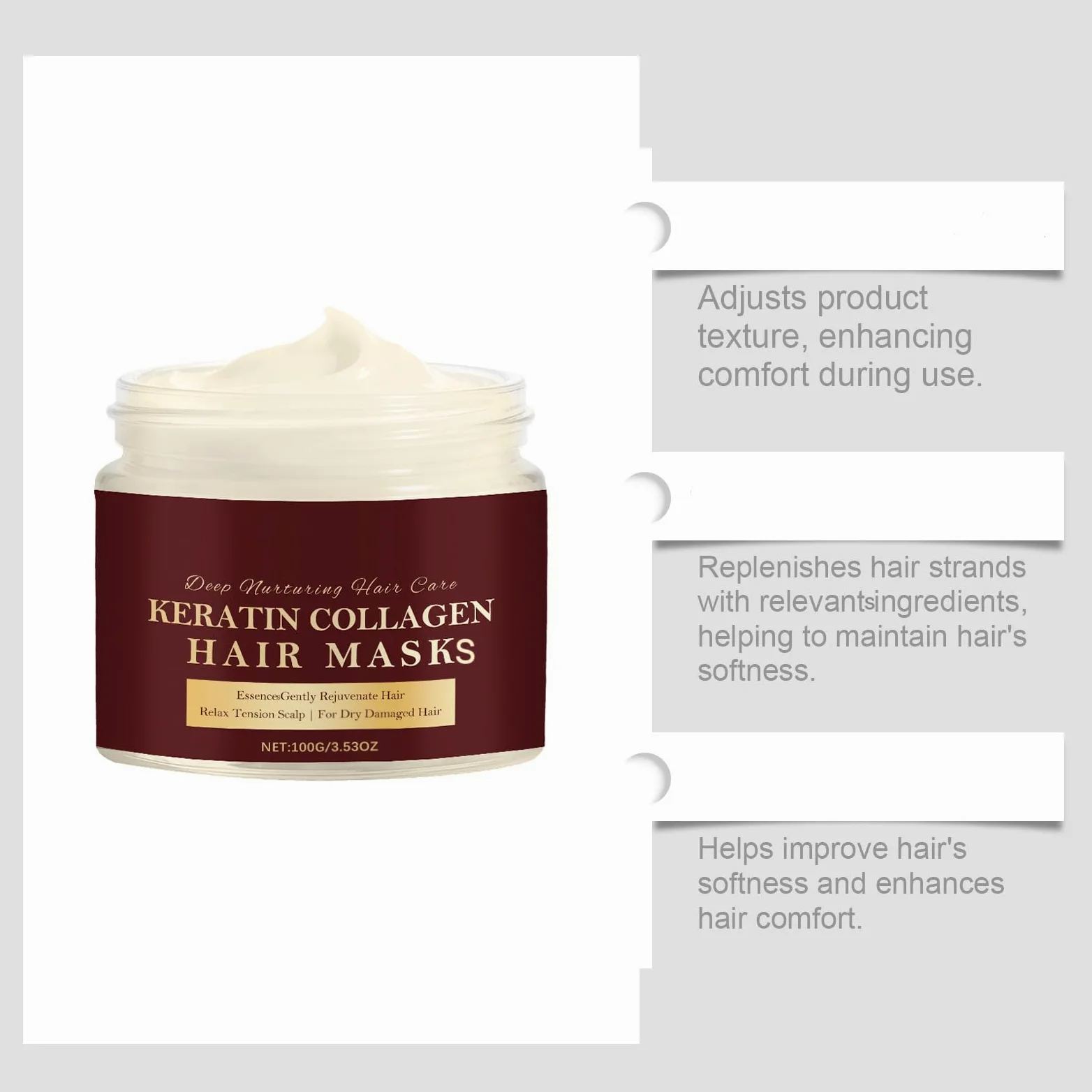 Maschere per capelli al collagene per riparazione intensiva e idratazione, maschere per capelli secchi, danneggiati e crespi, maschere nutrienti profonde, maschera lisciante anti-crespi (PCS6)