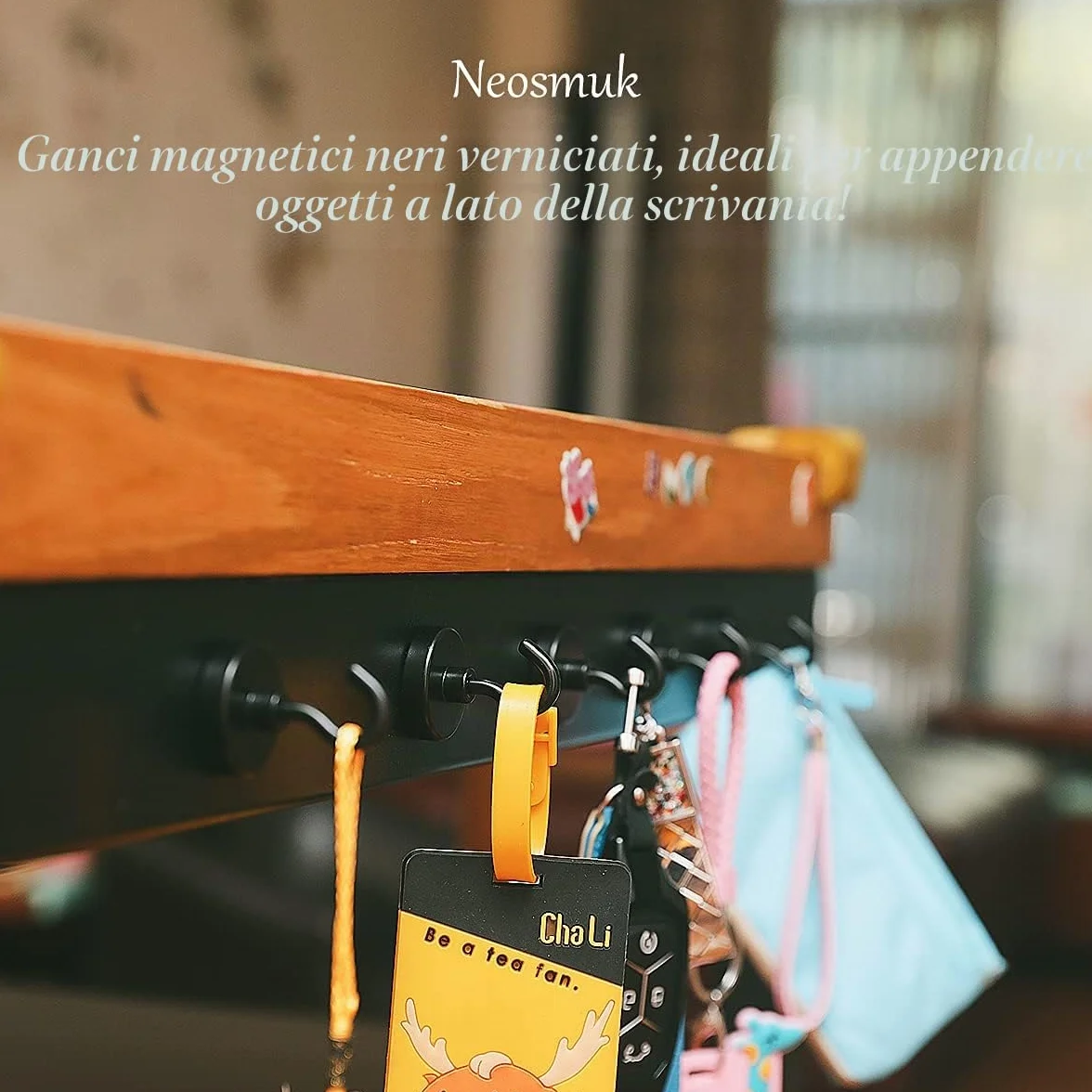 Magneti Magnetici Neri Resistenti 45.4 kg Extra Forte, Gancio in Metallo per Frigorifero, Confezione da 4