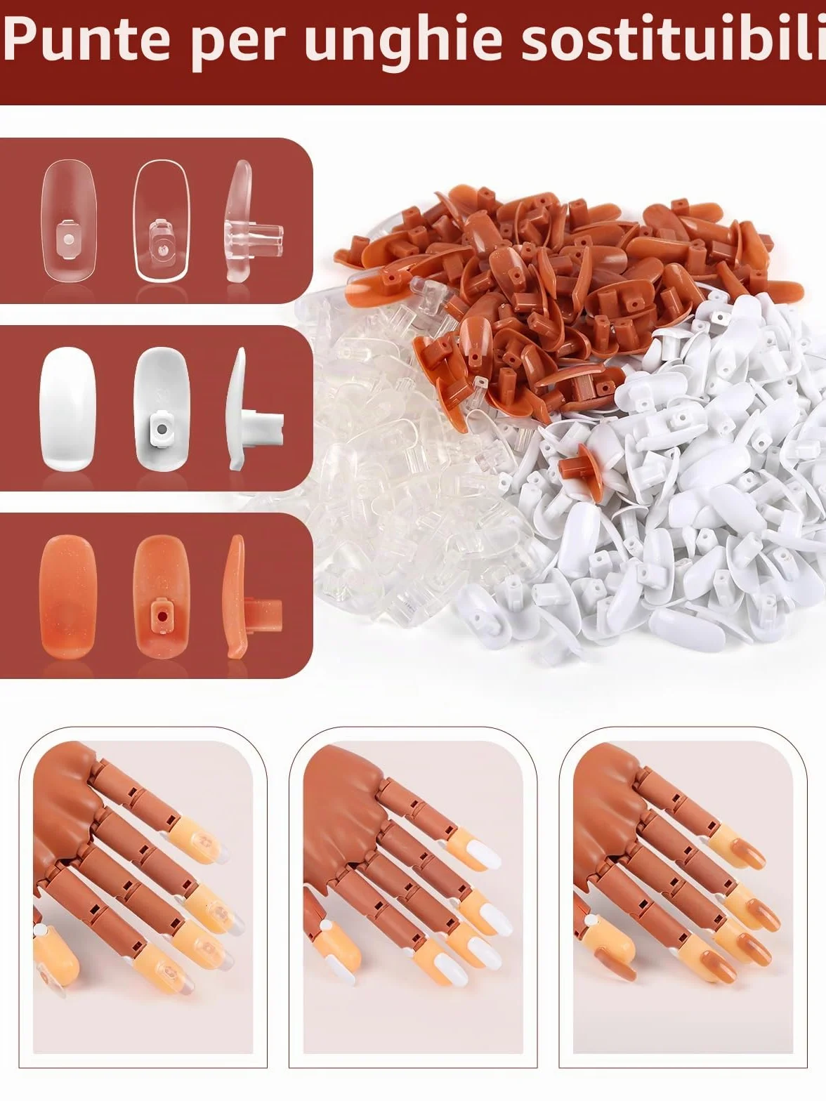 Mano Finta per Ricostruzione Unghie: Flessibile Ricostruzione Unghie con 300 Pezzi Tips per Principianti - Rimovibile per Salone Casa Manicure