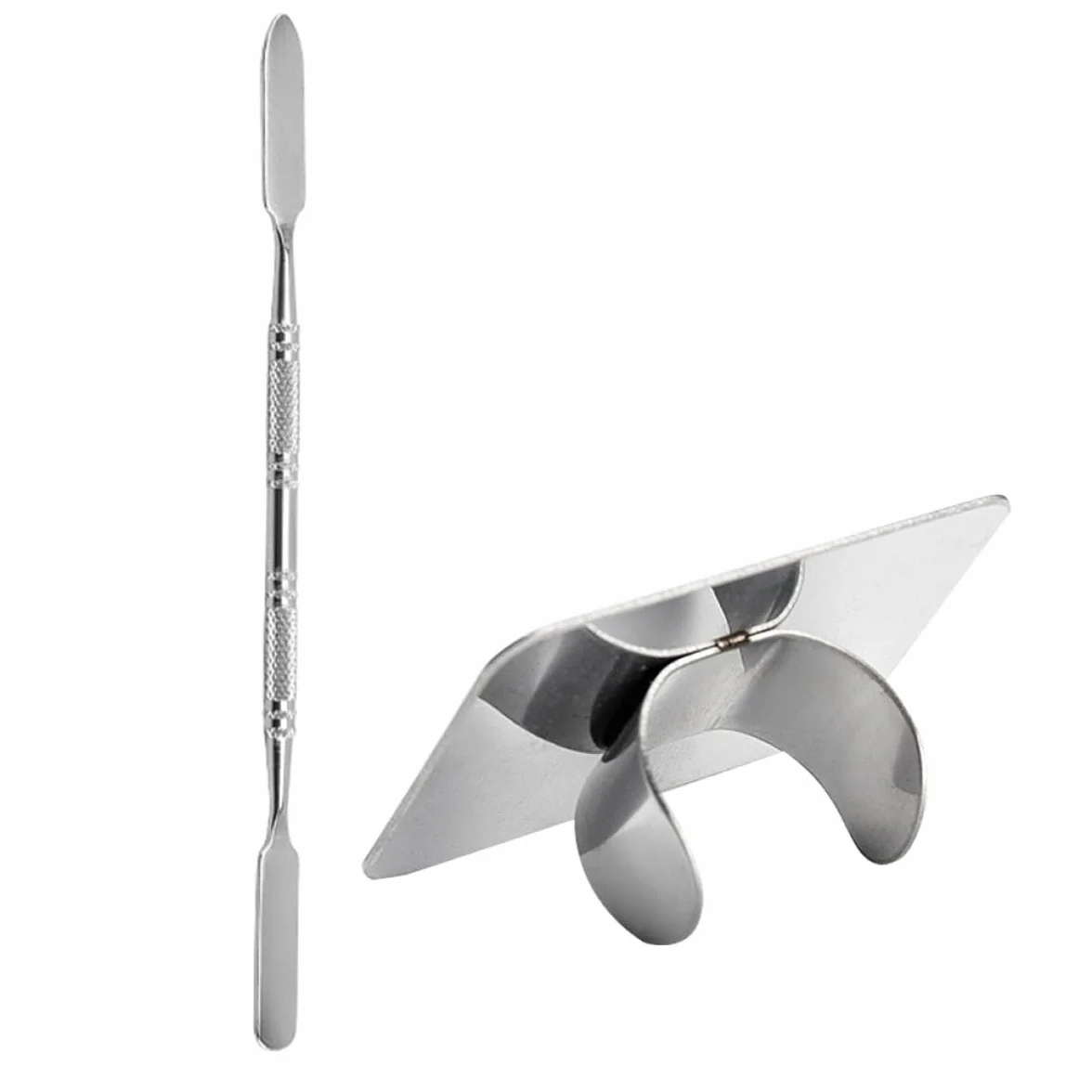 Set Palette per Trucco in Acciaio Inox con Spatole per Miscelare Pigmenti e Fondotinta, Tavolozza Cosmetica Professionale per Nail Art e Applicazione Make Up, per Truccatori