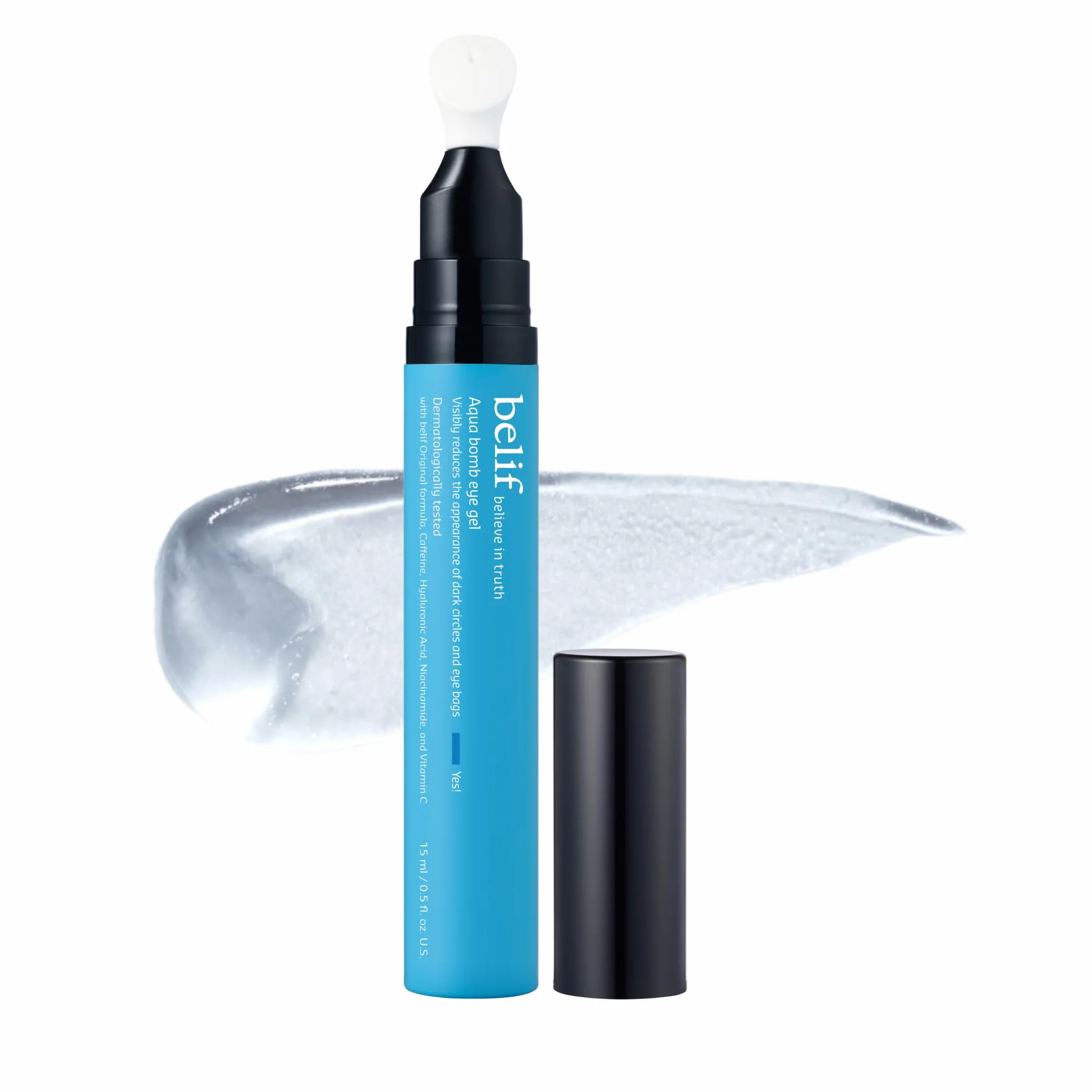 belif Aqua Bomb Cooling Eye Gel - Caffeina & Hyaluronic Acid for Puffiness, Niacinamide & Vitamin C for Dark Circles, Adenosine & Collagen for Firming, Korean Skincare (15ml)