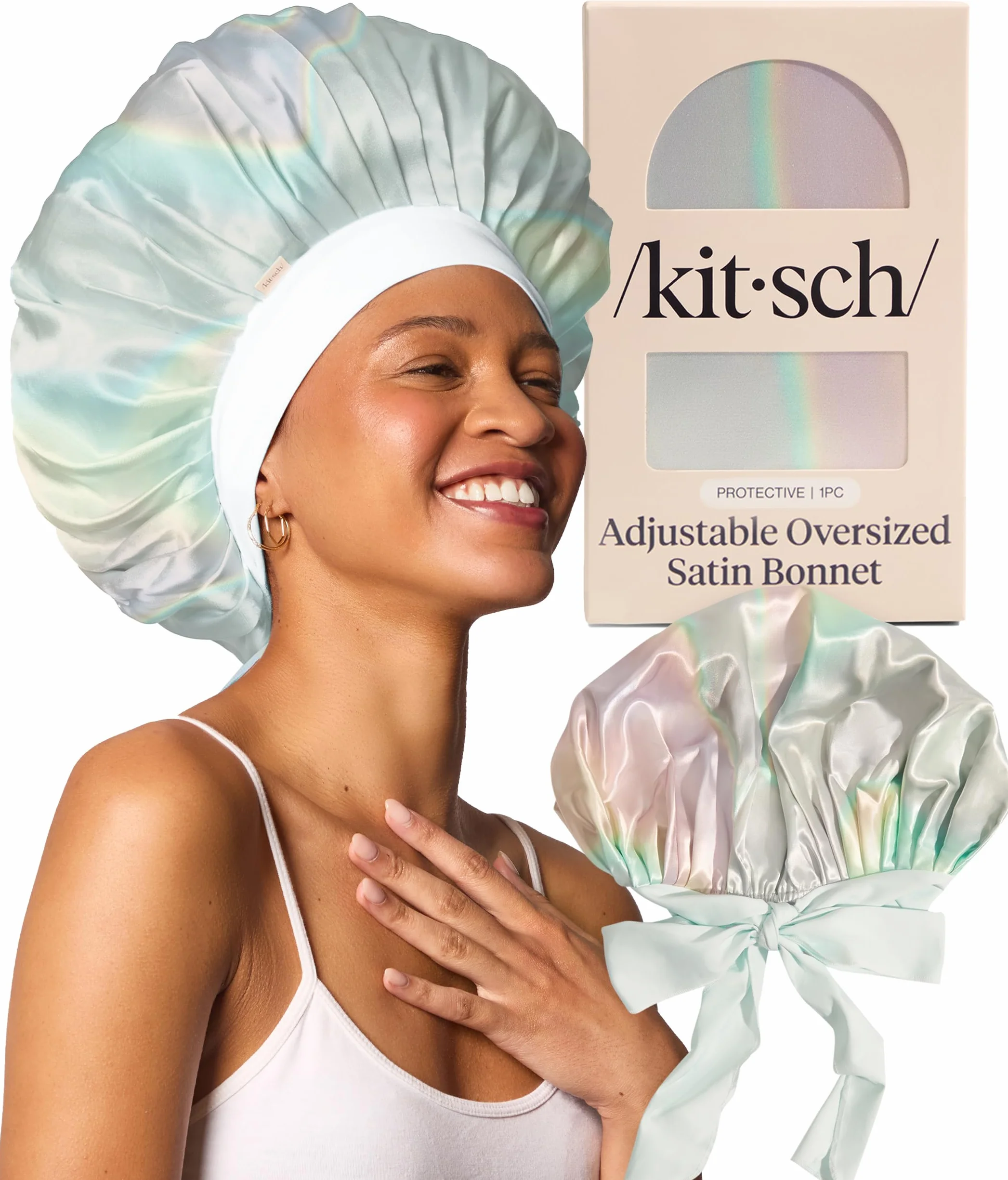 Kitsch Cuffia in raso XL per dormire, più morbida della seta, da donna, vestibilità sicura, cuffia da notte regolabile per capelli ricci e testurizzati, previene rotture, grovigli e diradamento, Aura