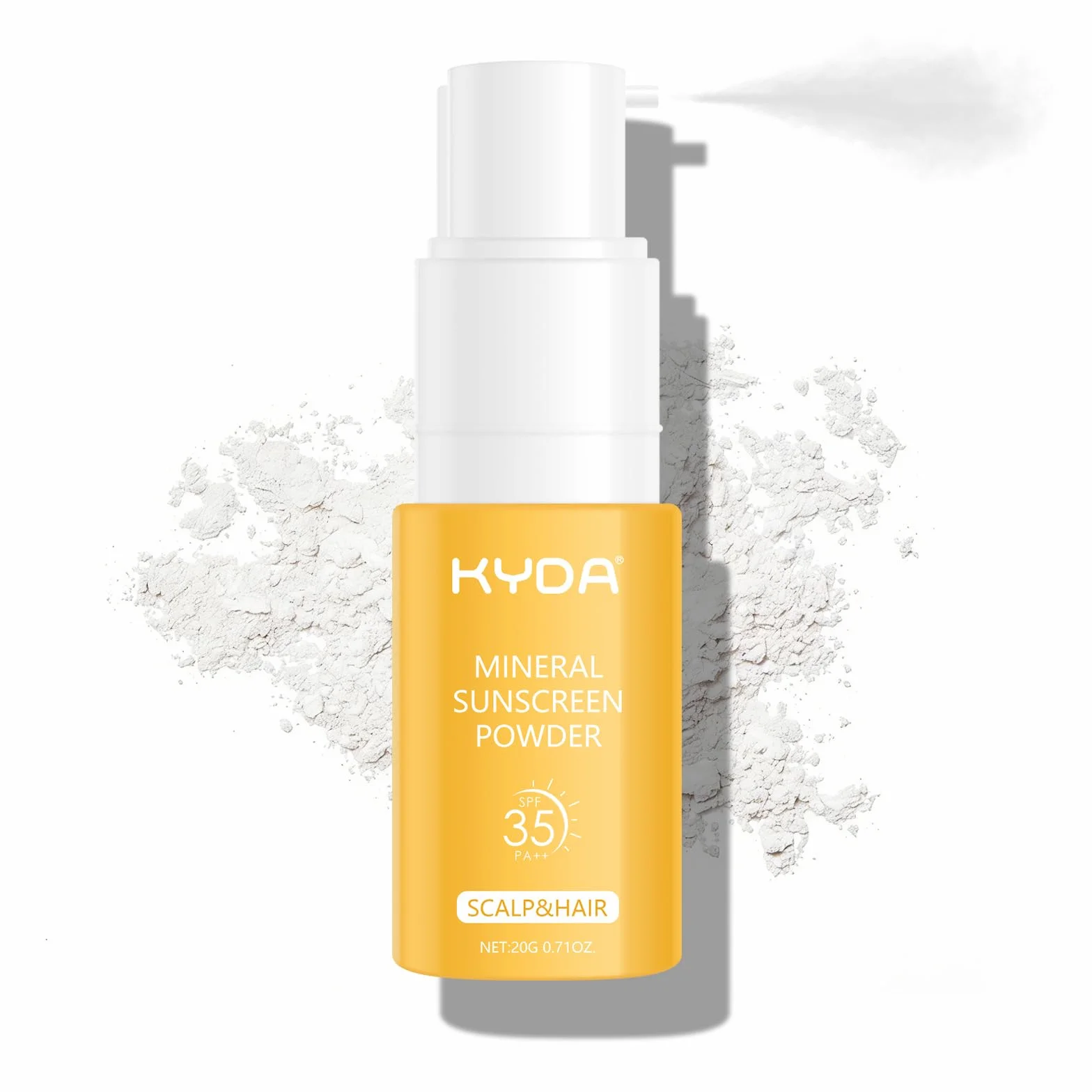 KYDA Polvere solare minerale, per cuoio capelluto e capelli, SPF 35 PA++, protezione solare per cuoio capelluto, protezione UV ad ampio spettro, leggera, non grassa, 20,1 g (02)