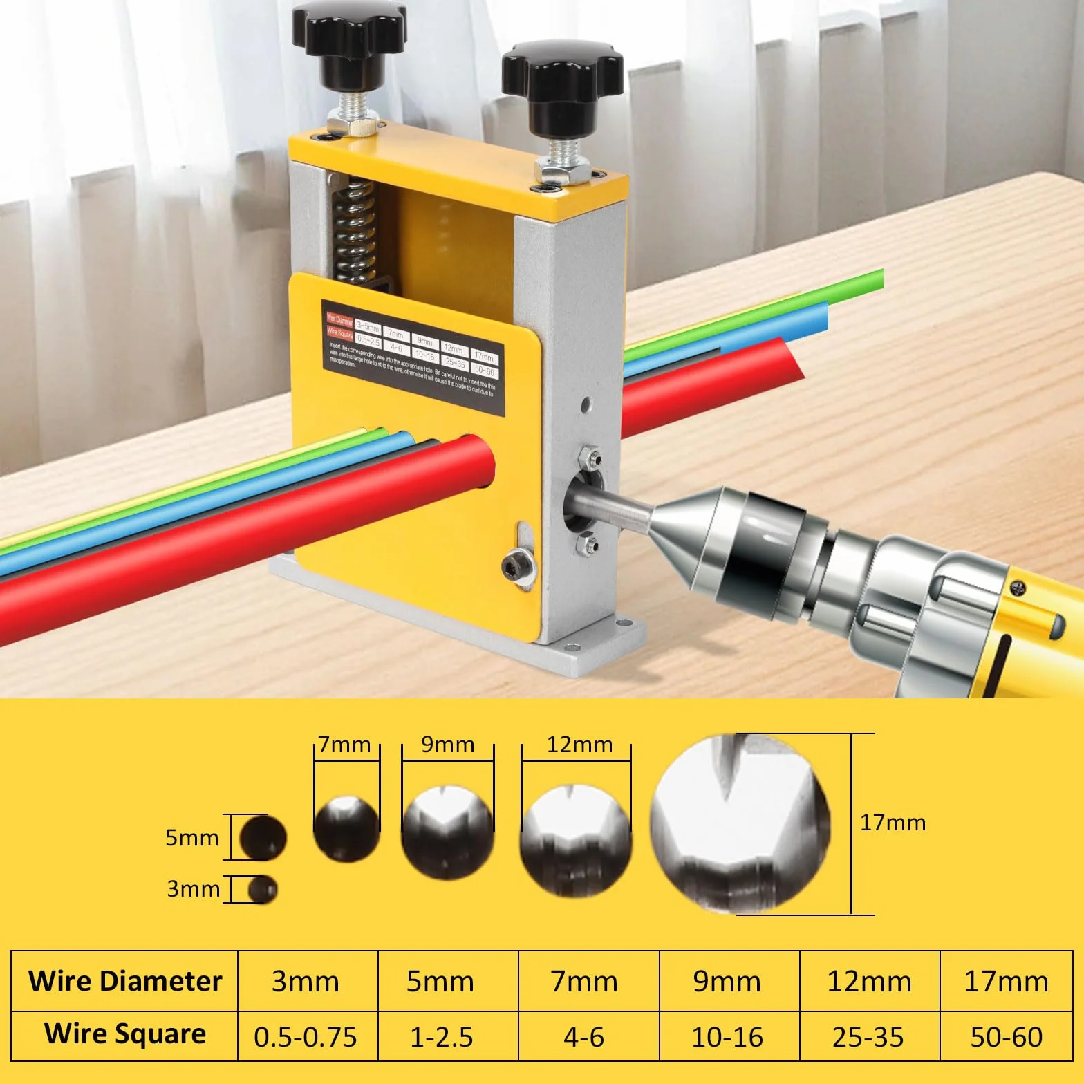Qivine Spellacavi Manuale Elettrico 6 Fori 3-17 mm Pinza Spelafili Elettricista a Manovella o Trapano