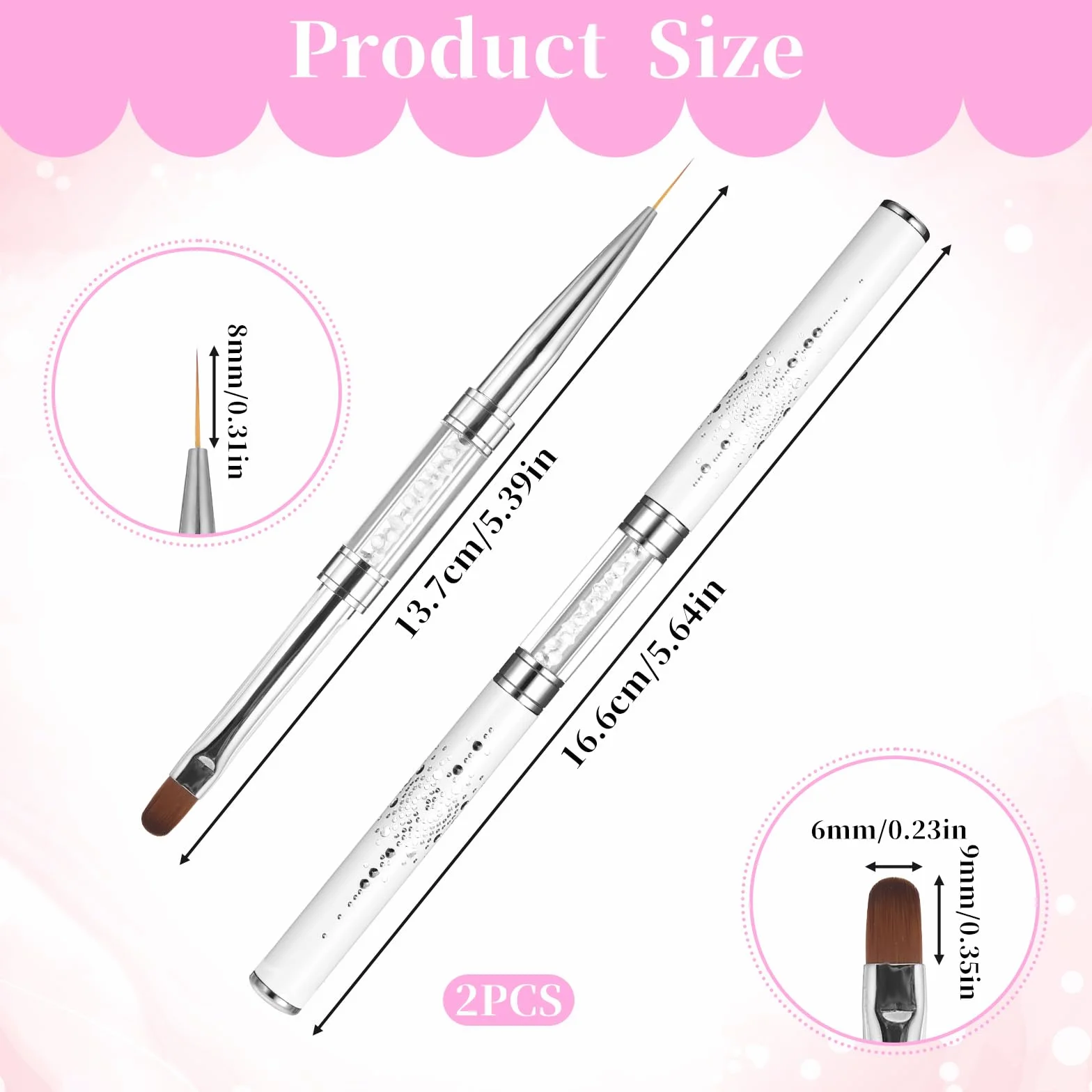 cobee 2 pennelli a doppia punta francese in gel duro, pennello gel costruttore unghie, pennello liner per design professionale nail art