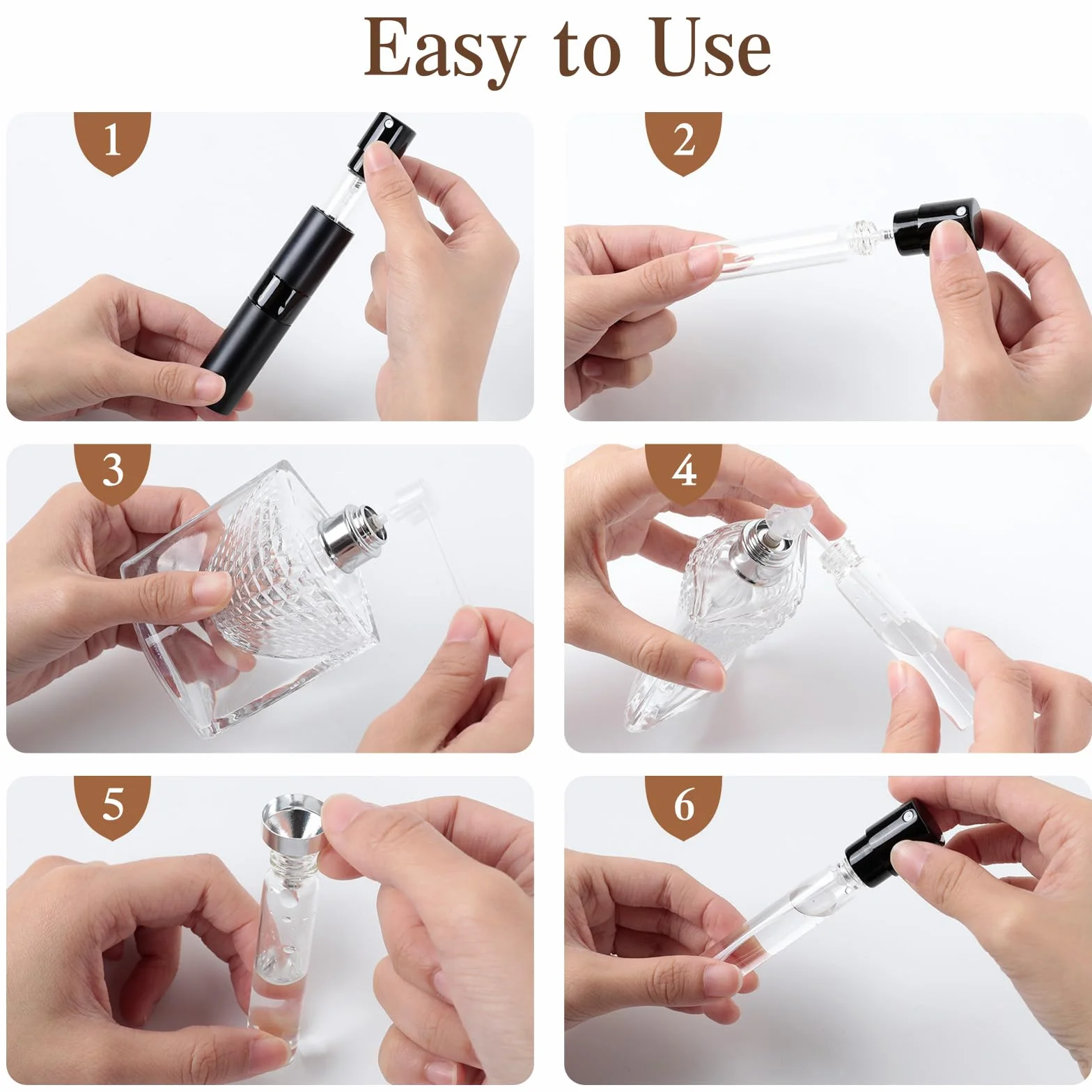 AiQInu porta profumo da viaggio, 3 pezzi 8ml Mini bottiglie spray portaprofumo da viaggio ricaricabile con dispenser per i viaggi e le uscite (rosa + argento + nero)
