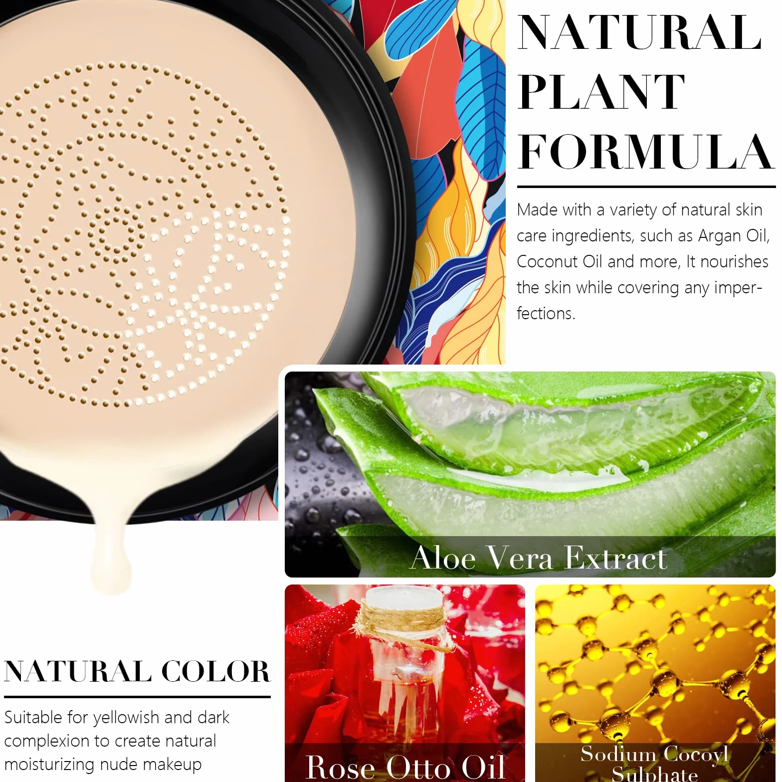 BB Cream, CC Cream, Crema Fondotinta, Mushroom Head Air Cushion BB Cream, Controllo olio idratante, per Trucco impeccabile, Anche Tonalità Della Pelle (Naturale)