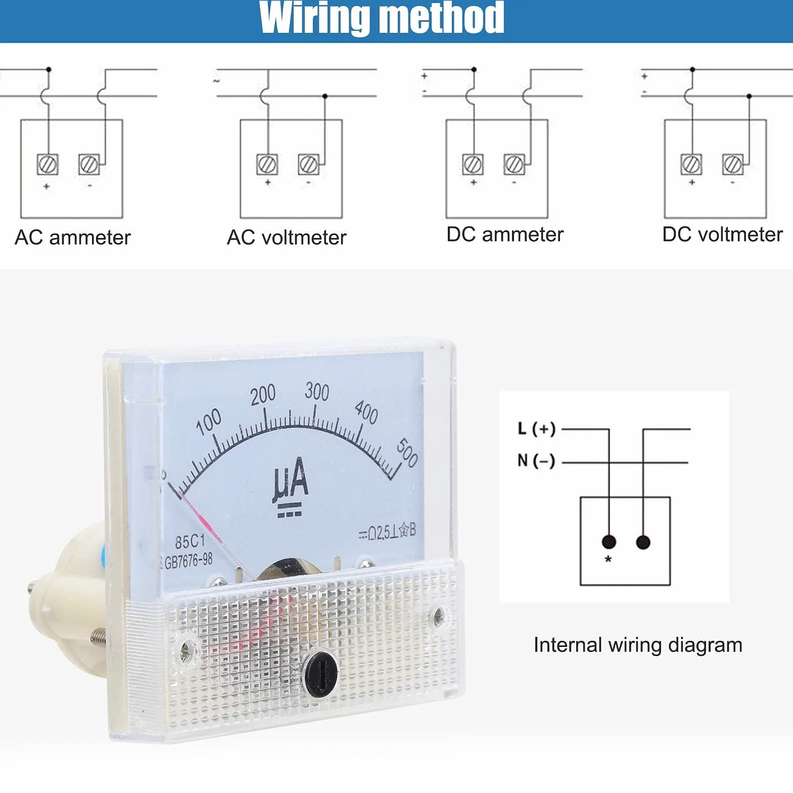Amperometro Analogico 85C1-A DC 0-500UA Indicatore ABS Pannello Misuratore di Corrente Alta Precisione
