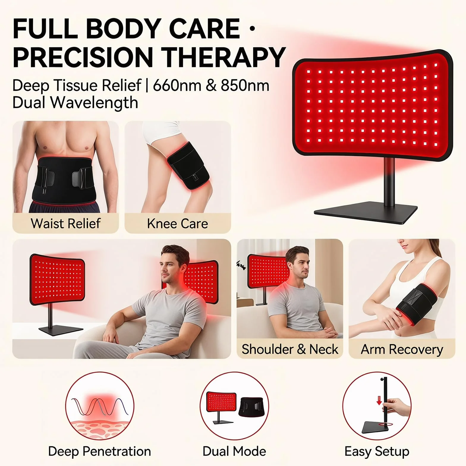 Terapia della luce rossa per viso e corpo, pannello 2 in 1 con cinghia, lampada per terapia a infrarossi vicini da 660 nm e 850 nm, con telecomando, 5 livelli di luminosità e timer, regalo per donne e