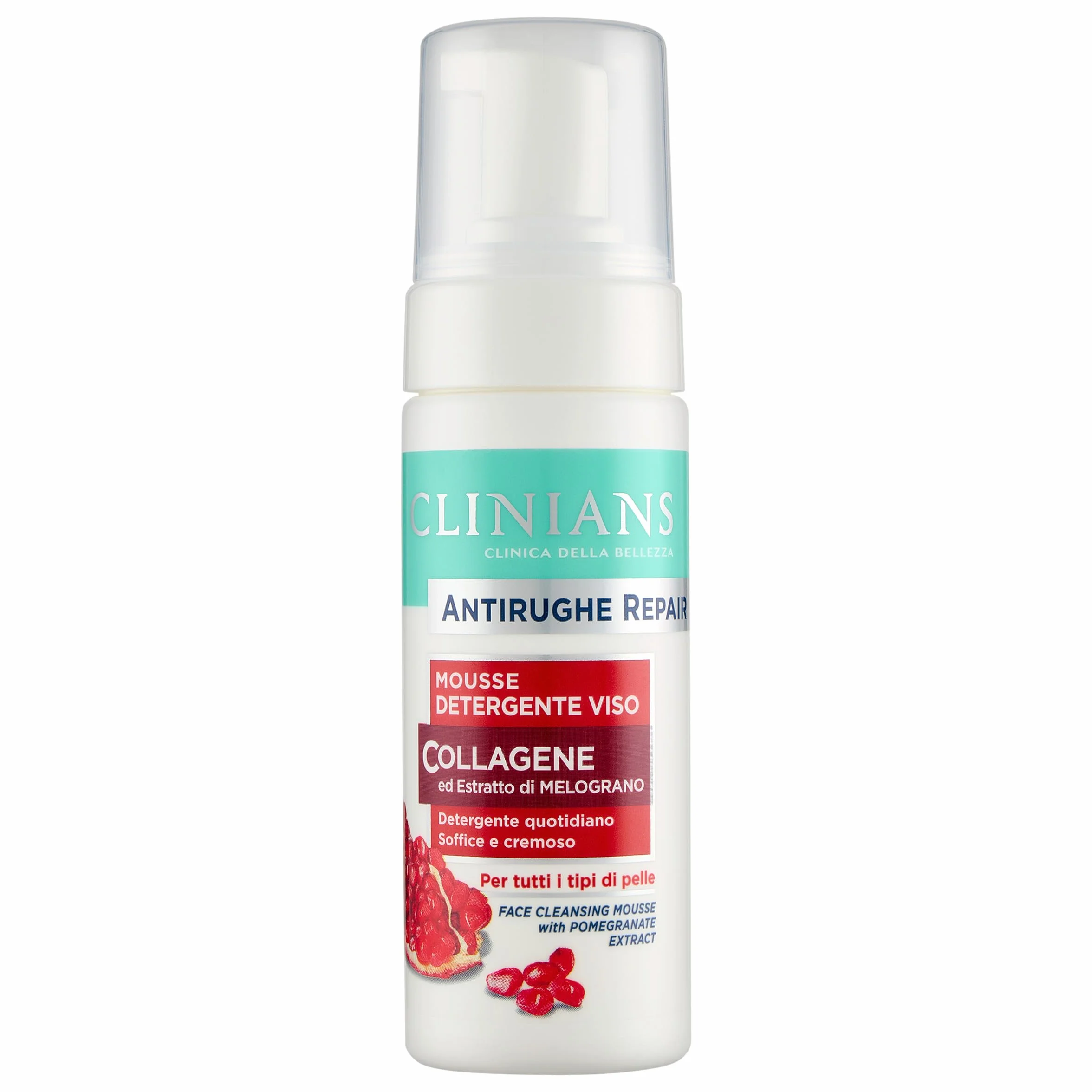 CLINIANS | Mousse Detergente Viso Antirughe Repair, Dermatologicamente Testato, Formula Delicata, Made in Italy, 150 ml