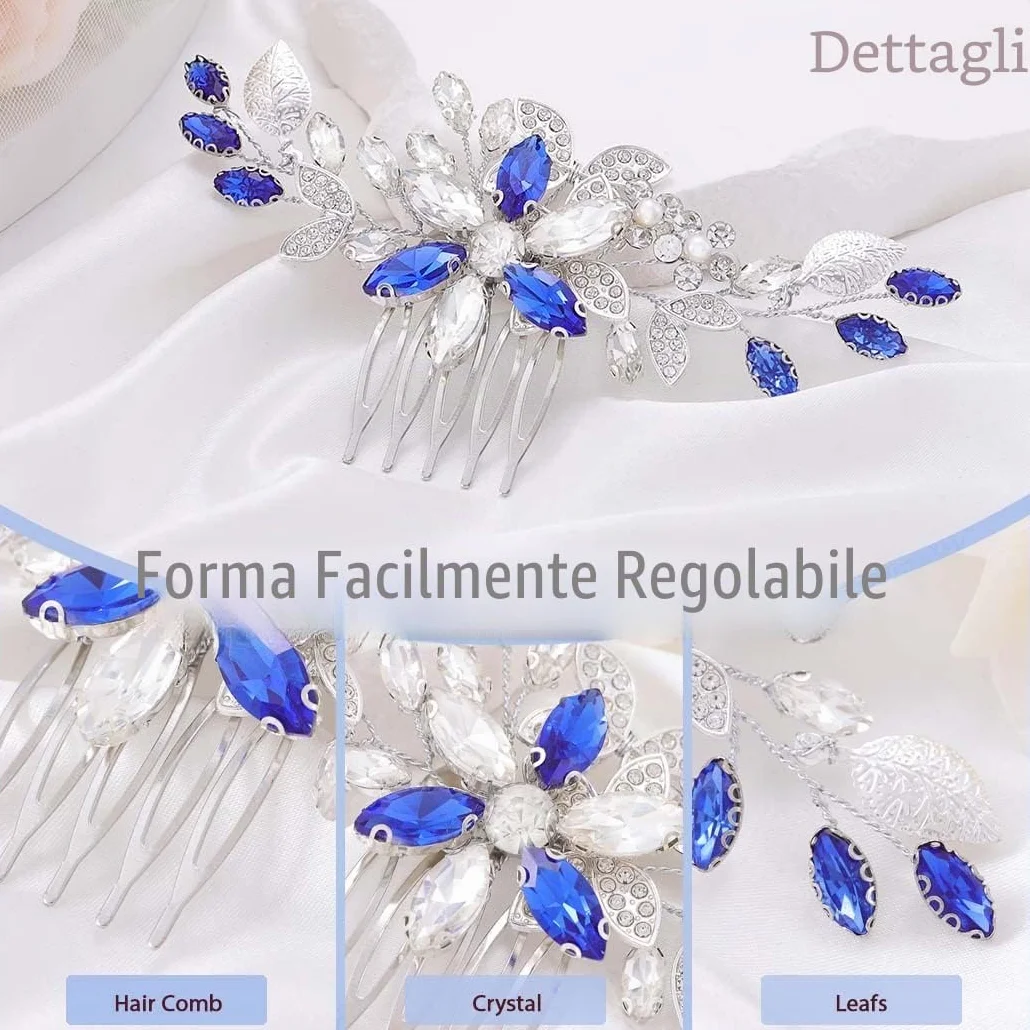 IYOU Pettine per Capelli da Sposa con Strass Blu Accessori per capelli da Sposa per Damigelle D'onore per le Donne