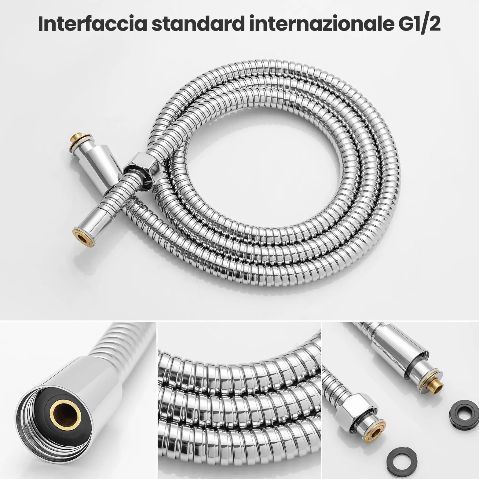 Auralum Soffione Doccia Anticalcare 140 mm - Alta Pressione 4 Modalità Regolabili Risparmio Idrico - Ugelli Silicone Autopulenti Cromato Bianco