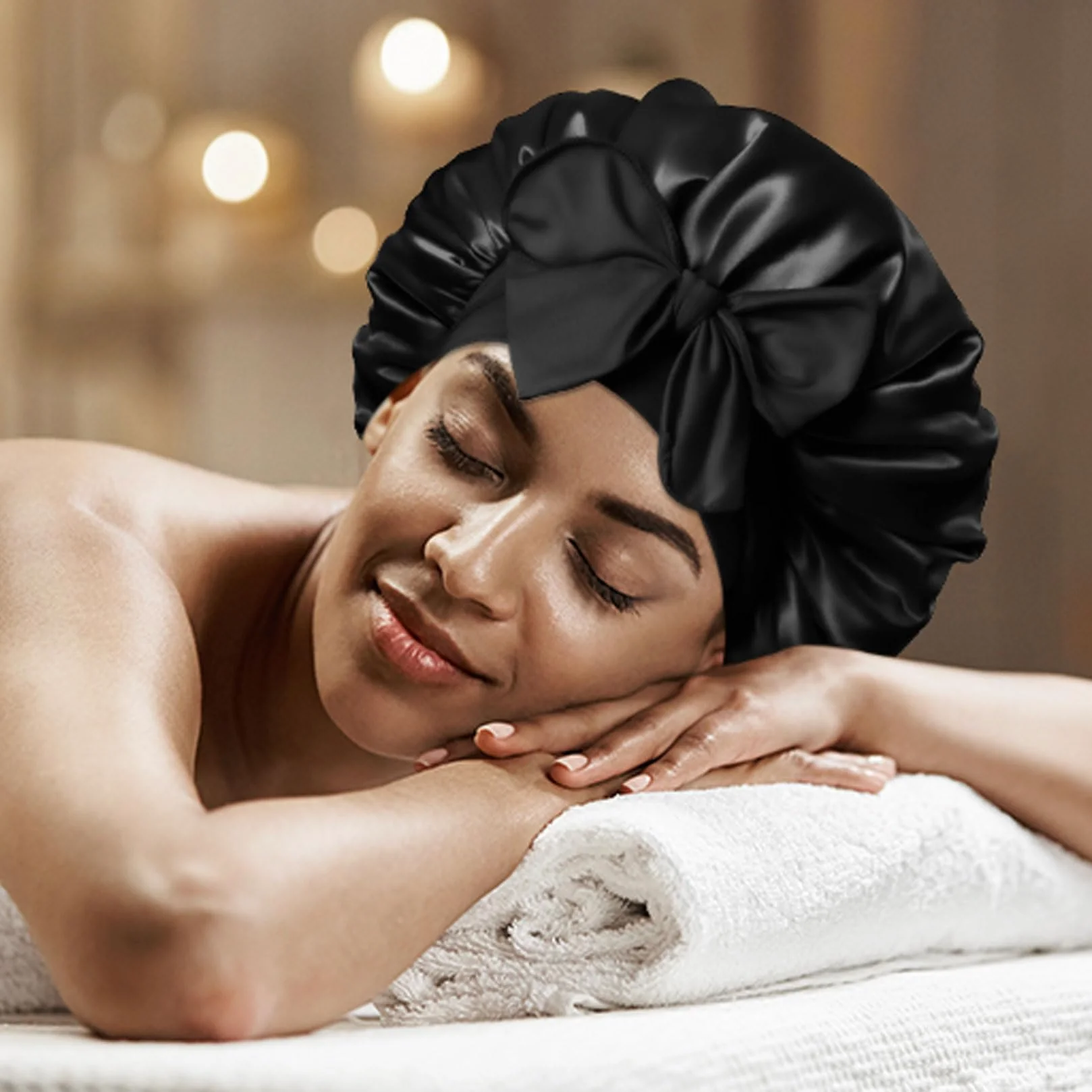 2 Pz Cuffia Seta Capelli Notte Ricci, Silk Bonnet Seta per Capelli Ricci, Cuffia in Setas per Dormire, Cuffie per Dormire Capello Lunghi Corti, Cuffietta in Raso per Notte+ 2 Elastici per Capellio