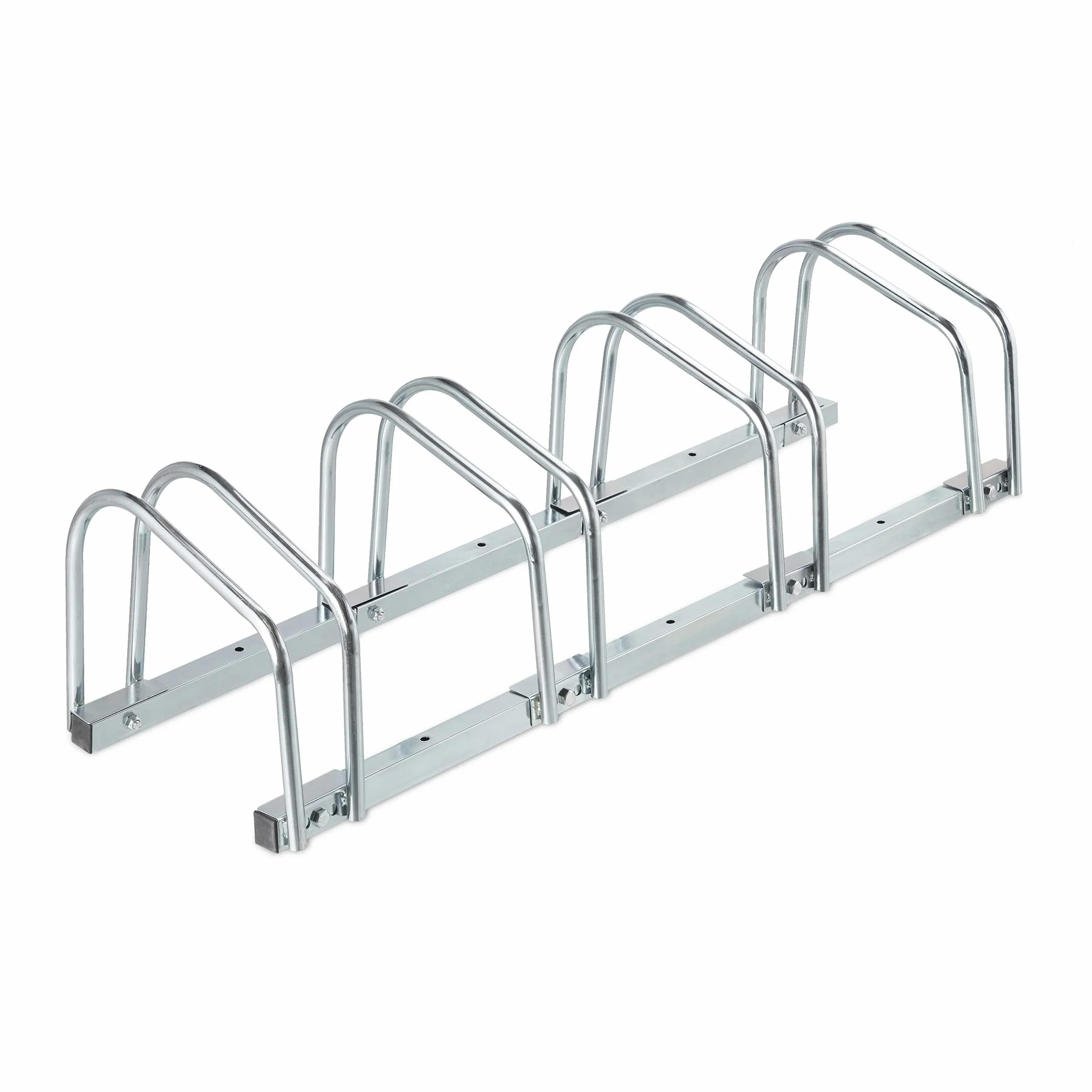 Relaxdays Portabici da Terra, Supporto per 4 Biciclette, Metallo, Argentato