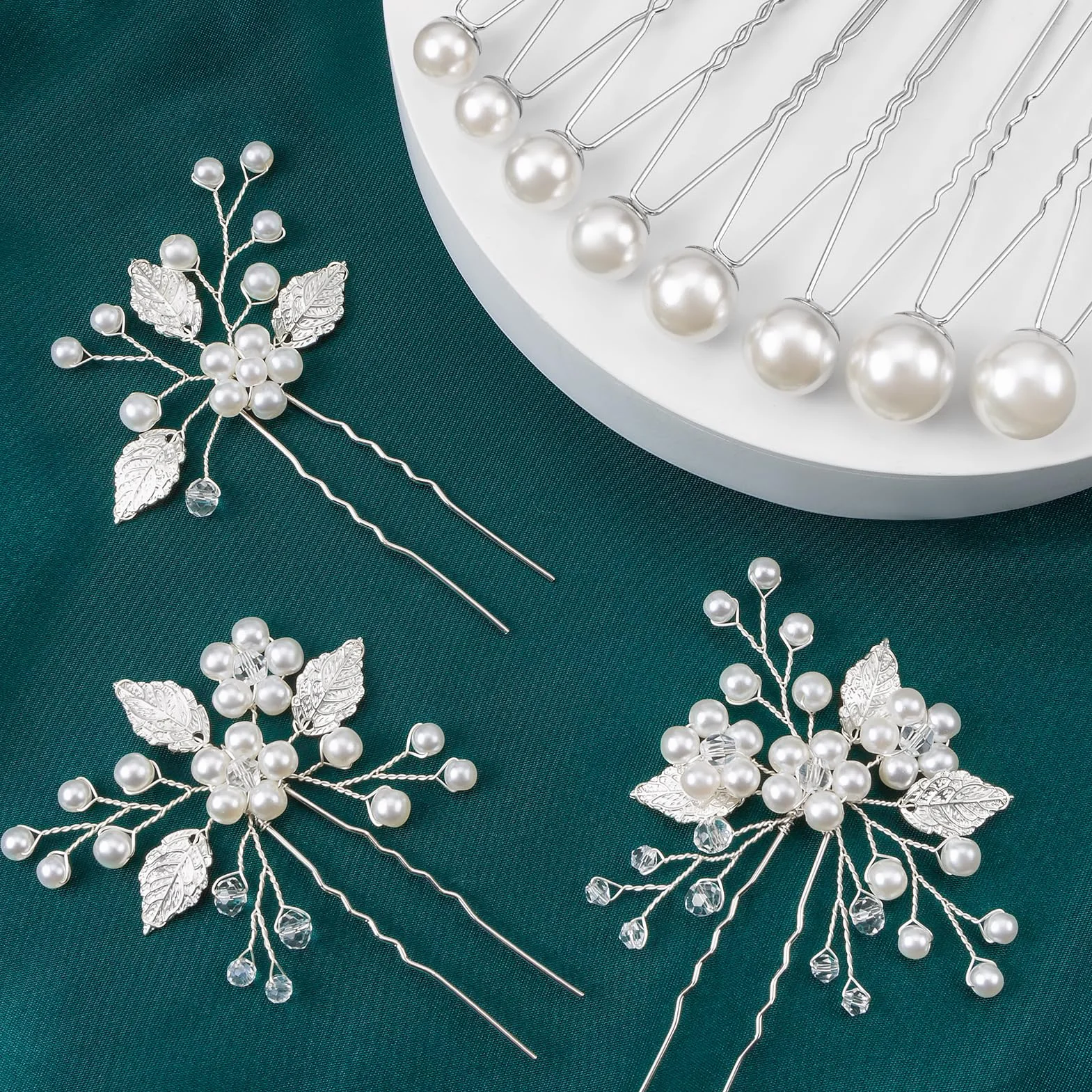 Kiiwah 11 Pezzi Forcine Capelli Sposa, Accessori Capelli Sposa con Perle Eleganti per Donne Ragazze Festa (Argento)
