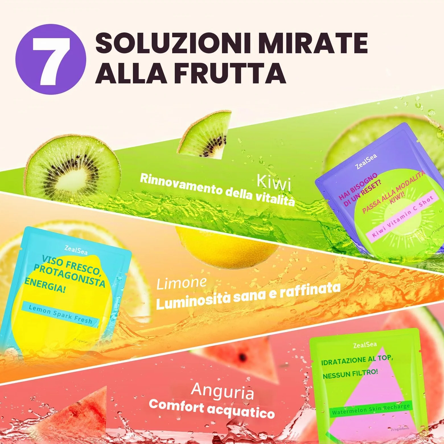 ZealSea EWG Maschere viso in tessuto, set da 21, regalo spa party per teens | Maschere clean beauty con 15 ingredienti, design color dopamine, per spa, pigiama party e sleepover, regali trendy per donne