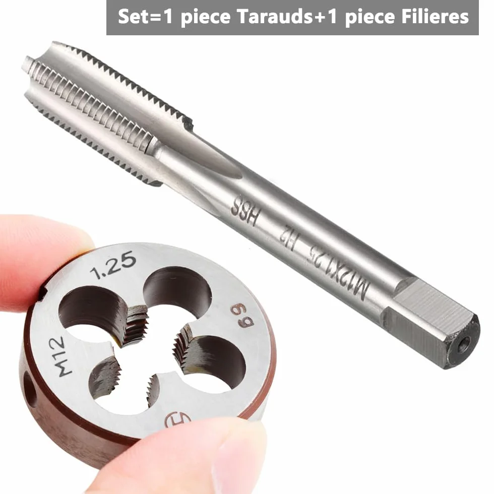 M12 X 1,25 Metrico Maschi e Filiere Kit HSS Maschi a Mano Destra Filettatura