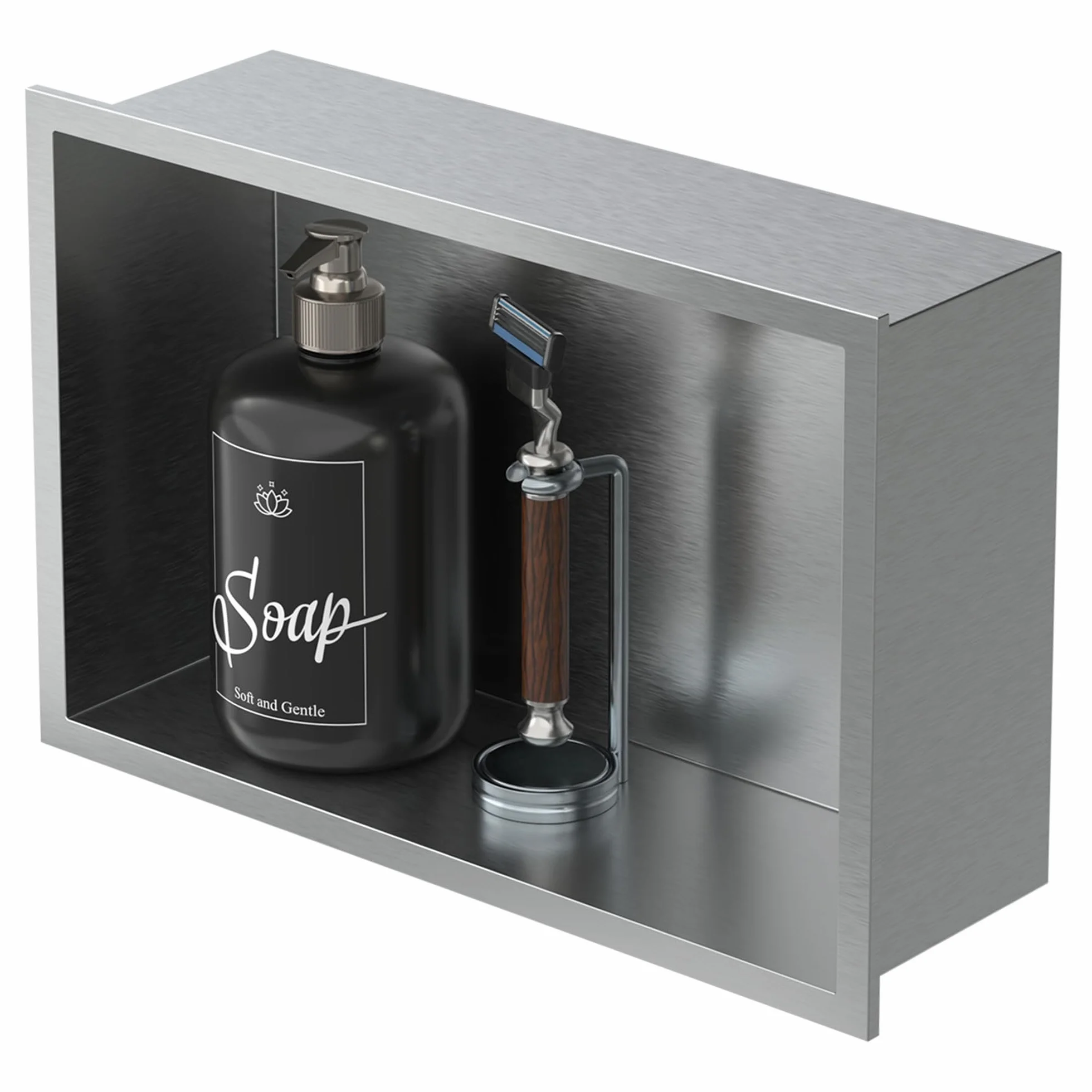 LuxeBath Nicchia a Muro in Acciaio Inox 20x30x10 cm Argento Nicchia per Doccia con Telaio Ripiano Incorporato
