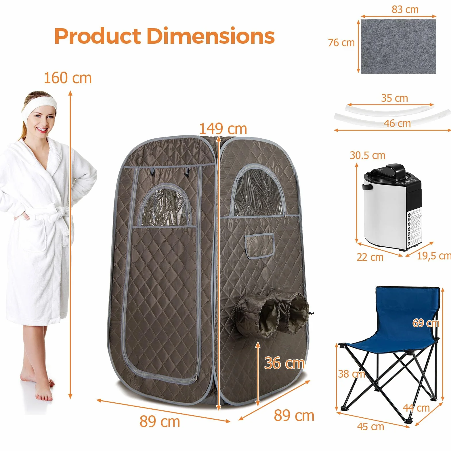 HOMASIS Sauna Portatile con Generatore di Vapore da 3 Litri, Telecomando, 9 Livelli Temperatura, Sedia Pieghevole e Massaggia Piedi Grigio