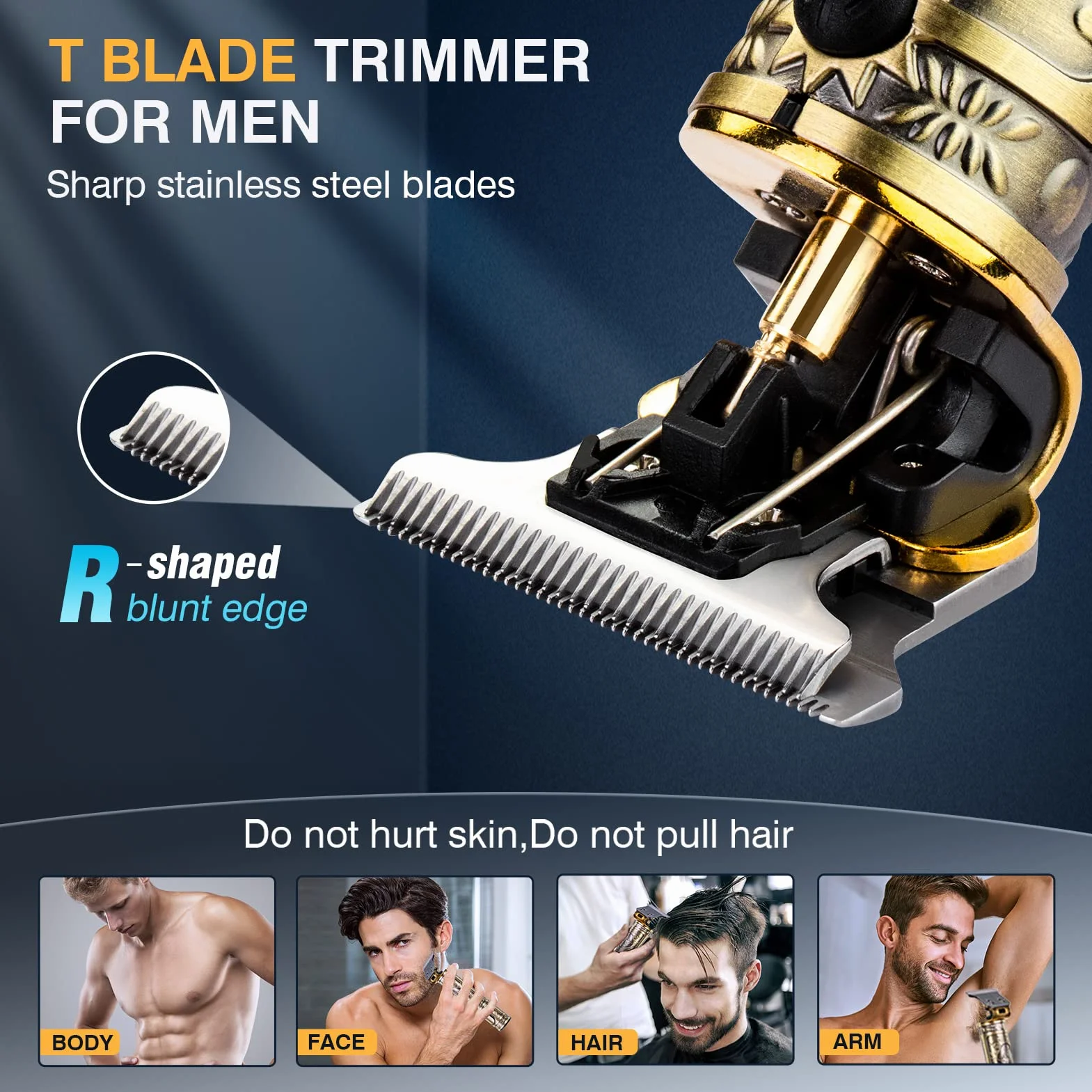 Macchinetta per Capelli Taglia Uomo Professionale Senza Fili Trimmer Capelli Barba e Capelli 0 mm Elettrico Regola Hair Clipper Ricaricabile Usb e Incisione Silenzioso Gold Trimmer Vintage T9