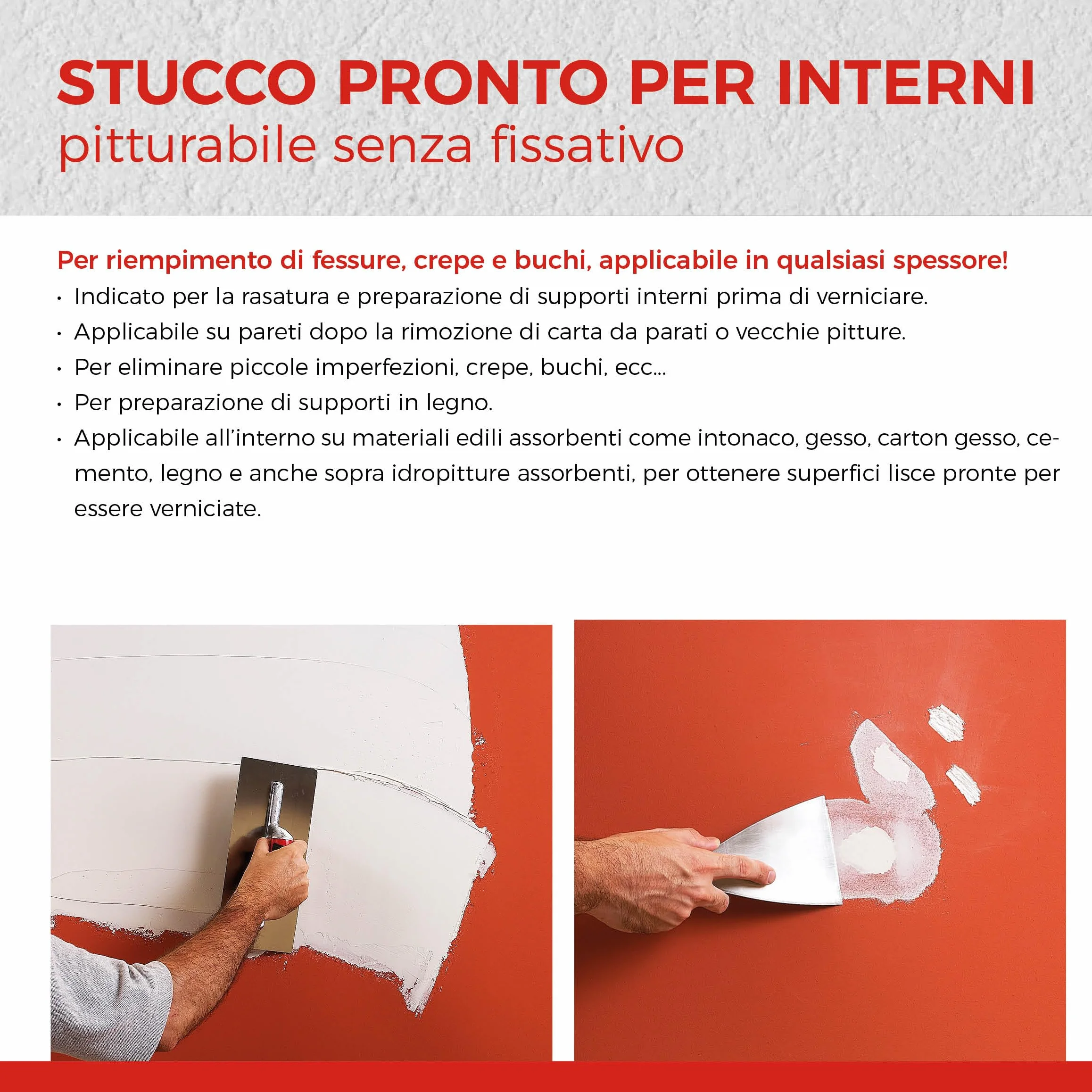 Alto Standard Stucco pronto all'uso per pareti e soffitti, finitura fine bianco brillante, pitturabile, 1 kg