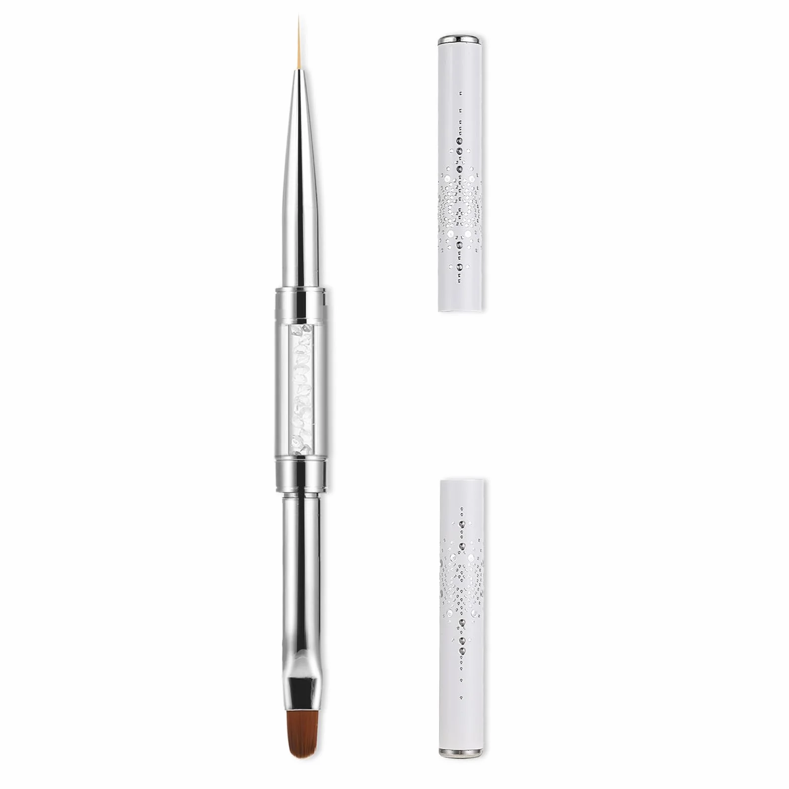 simarro Pennello per unghie a doppia estremità, manico con strass, pennello per unghie in gel, strumenti professionali per nail art, pennello per punteggiatura (1 pezzo bianco)