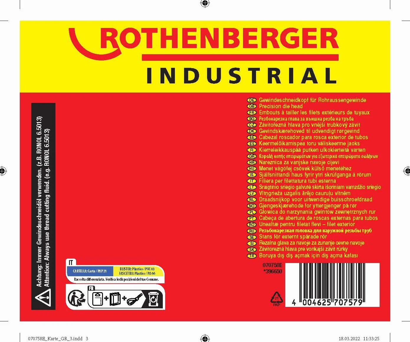 ROTHENBERGER Testa di taglio filettata industriale Ø 1" conica 070758E