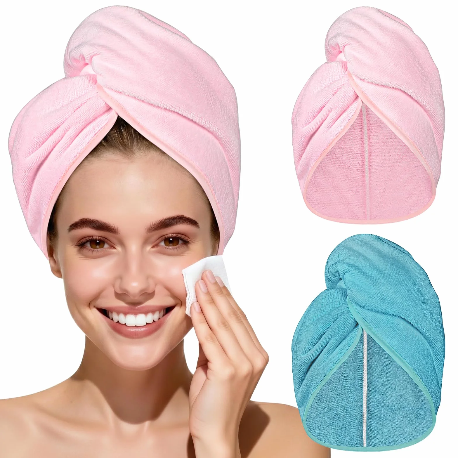 HOTUT Asciugamano Microfibra Capelli,2 Pezzi Asciugamano Capelli Turbante con Bottone,Morbido Assorbente, Turbante ad Asciugatura Rapida,Capelli Microfibra Urbana per Lunghi,Corti,Donne,Ragazze