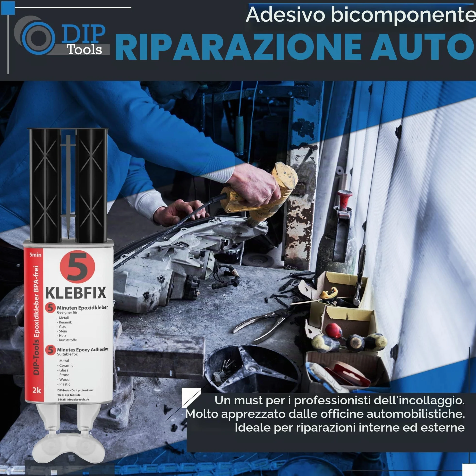 DIP-Tools KLEBFIX Colla Bicomponente Epossidica per Legno Metallo Vetro Plastica 25ml