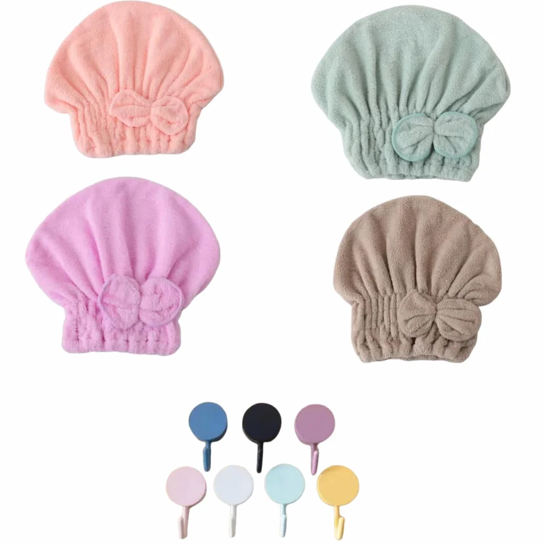 Asciugamano in Microfibra per Capelli 4 Pezzi, Asciugatura Rapida con Fiocco, Colori Assortiti, Fascia per Capelli Assorbente per Bagno, Cura Viso, Viaggi