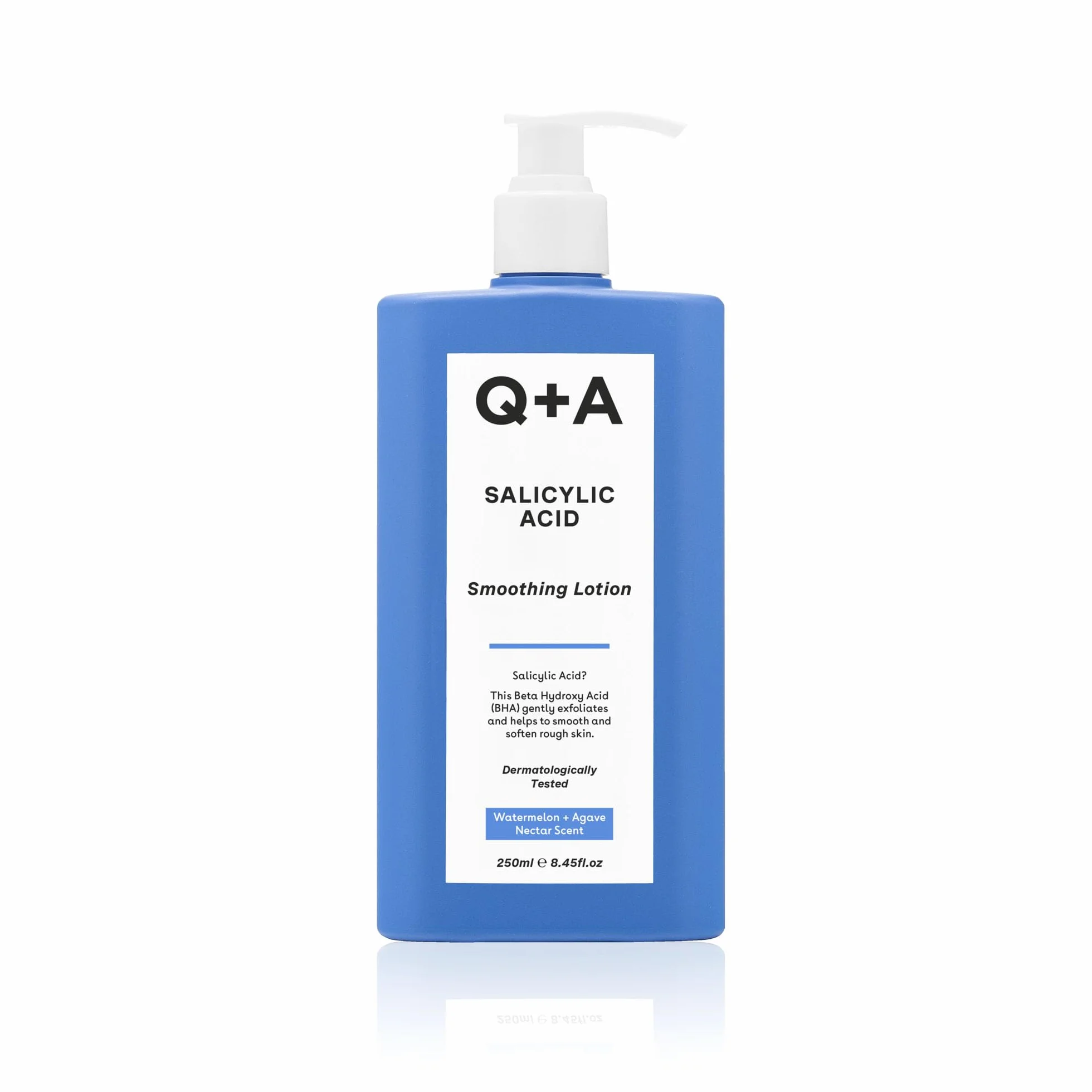 Lozione Levigante all'Acido Salicilico Q+A per la Cura Mirata del Corpo, un BHA che esfolia la pelle, contrasta il 'backne' e la texture indesiderata, favorisce una pelle più liscia e sana, 250ml