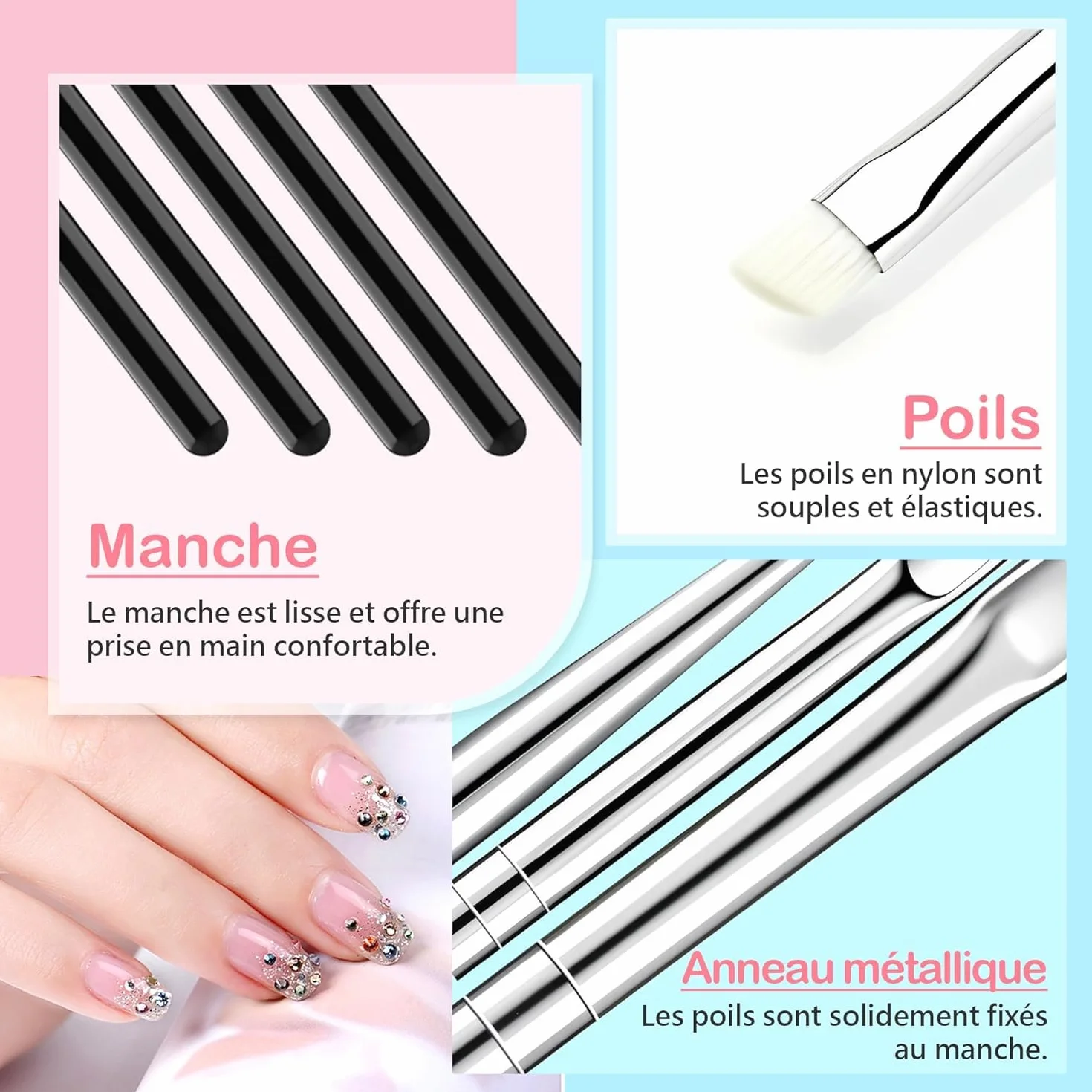 15 pennelli per nail art, pennello per unghie, gel con strumento per unghie, pennello gel UV, per costruzione, pennello in acrilico, pennello per nail art, per fai da te, disegni, colore: nero