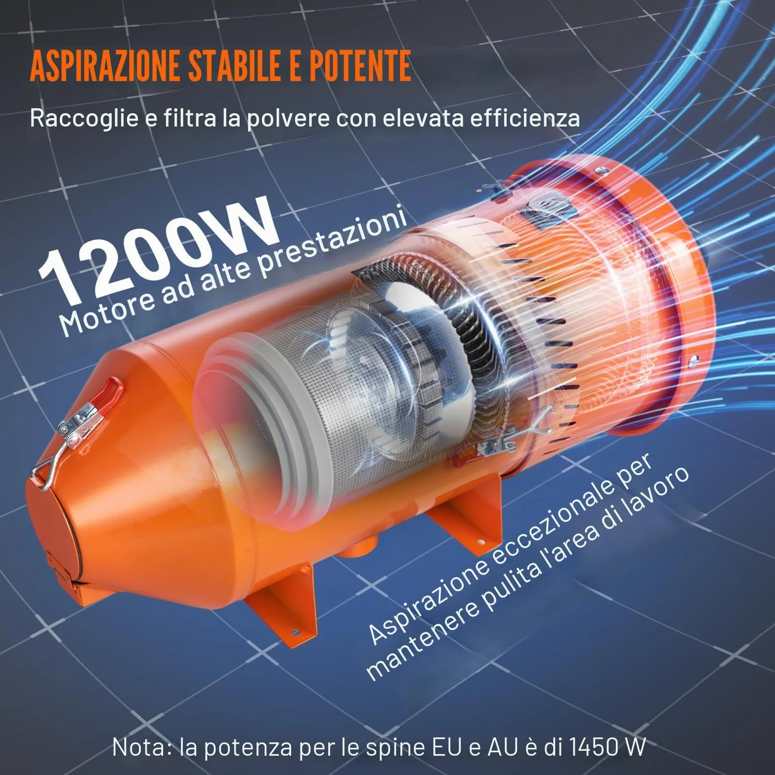 VEVOR Sistema di raccolta polveri 1450 W 1,8 galloni per sabbiatrici
