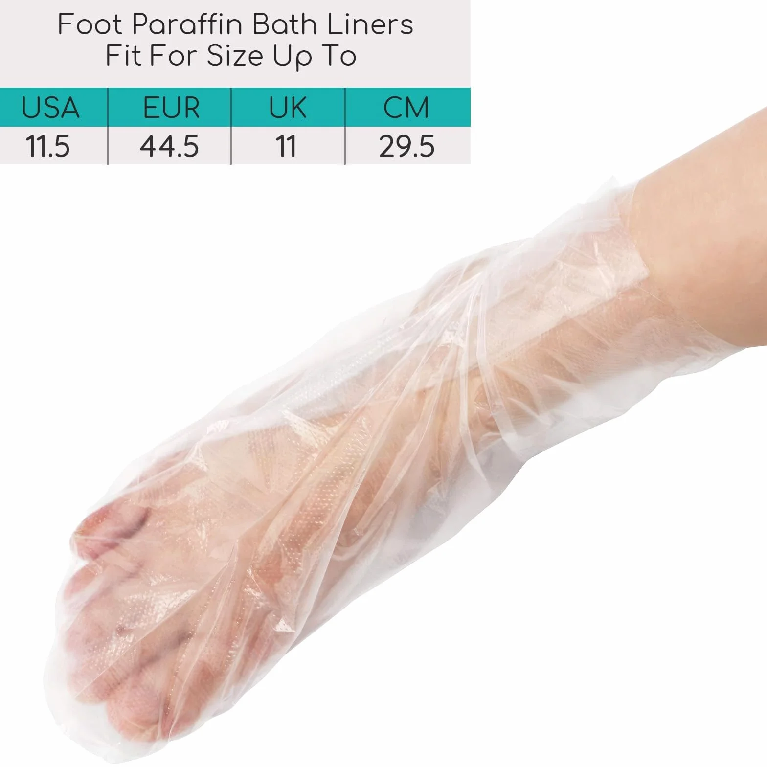 100 calzini usa e getta in plastica per pedicure piedi, cera paraffina trattamento termale, fodere da bagno in cera paraffina per piedi, calzini trasparenti