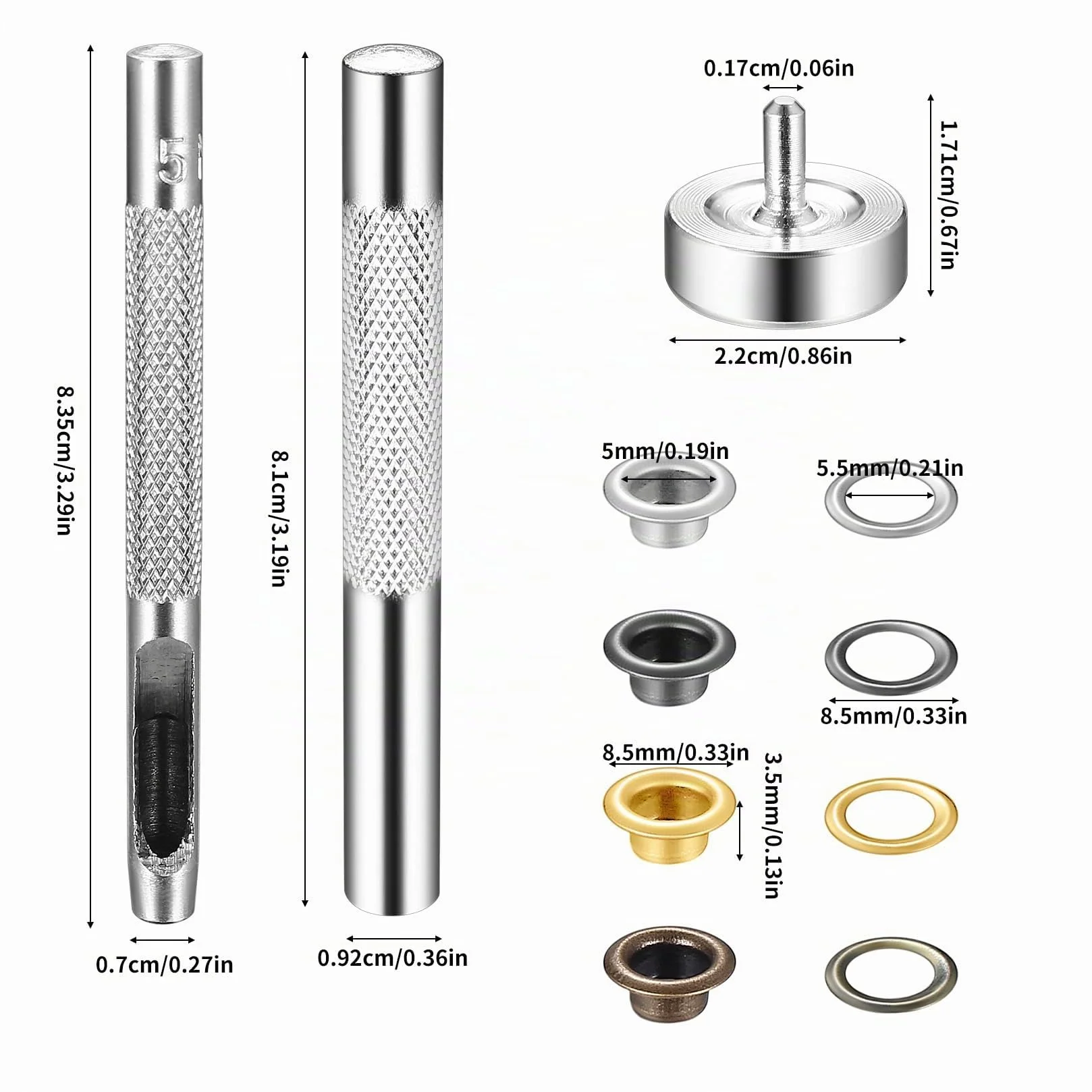 Occhiello Strumento Kit, 680 Set 5mm Occhielli per Teloni, con 3 Attrezzi