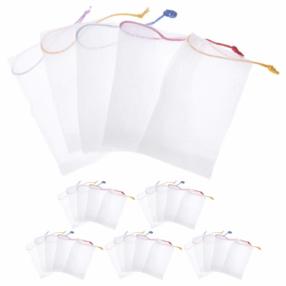 LABRIMP 50 Pezzi Sacchetti Portasapone in Pe Rete Schiumogena la Pulizia del Viso, Design Laccetto Appendibile, Borsa Pratica per Sapone Solido e Detergente