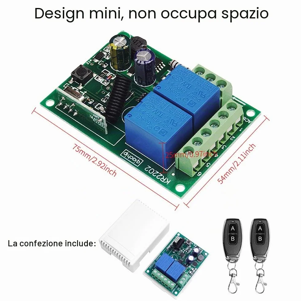 QIACHIP AC 220-240V Interruttore di Controllo Remoto Wireless 433MHz RF 2 Canali Ricevitore Relè con 2 Telecomandi