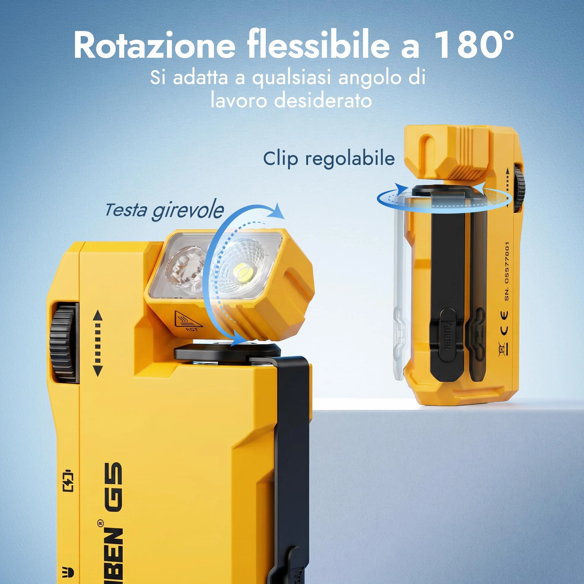 WUBEN G5 Torcia LED Ricaricabile USB 400 Lumen Luce RGB Base Magnetica Impermeabile 6 Modalità Campeggio Escursionismo Emergenze EDC Giallo