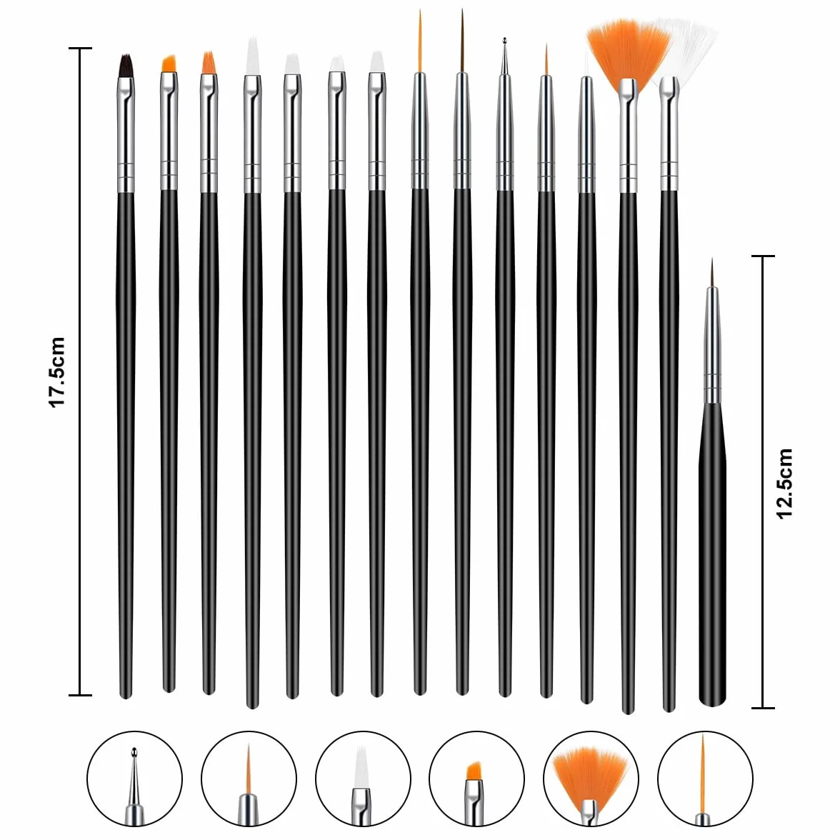Nail Art Pennelli Unghie, 15 Pezzi Pennelli Unghie Gel e 5 Pezzi Dotter per DIY Disegno Decorazioni, Pennelli Nail Art Professionali per Disegnare DipingereLlinee e Fiori, Nero