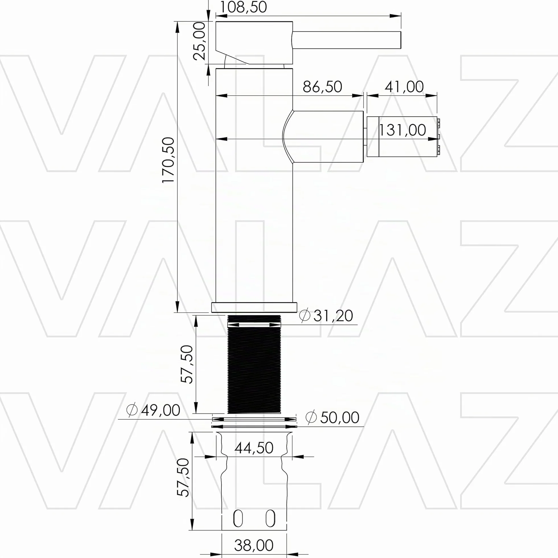 VALAZ Rubinetto Bidet Dorato Spazzolato PVD | Miscelatore Lavabo Bagno Acqua Fredda e Calda, Ottone Inossidabile Curvo Serie Jabalón