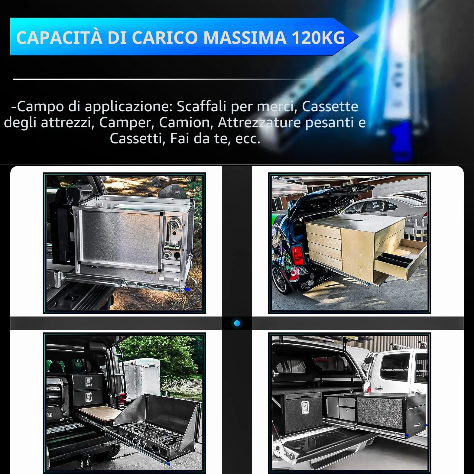 AOLISHENG Guide per cassetti pesanti estrazione totale 120kg 1 paio 300-1000mm