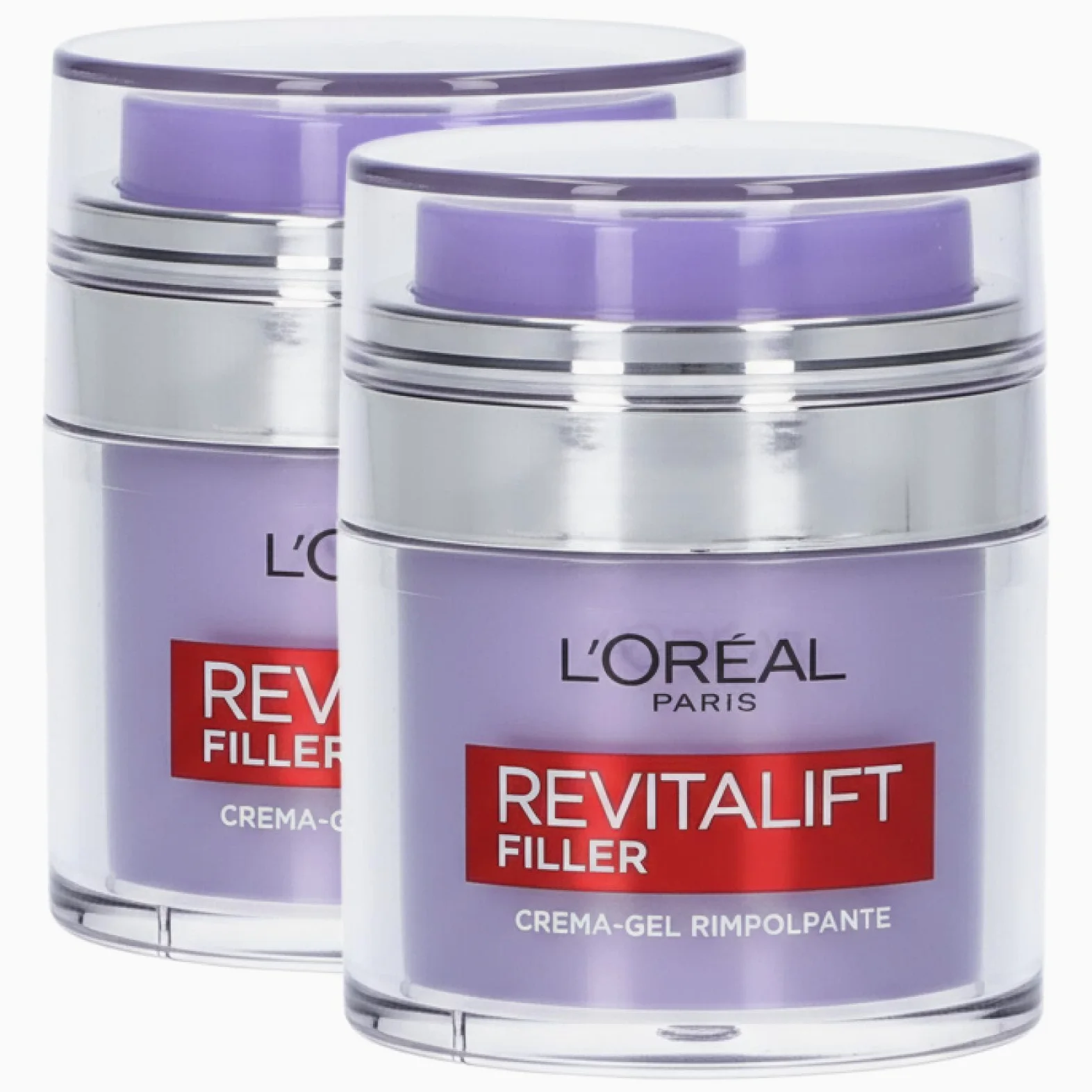 L'Oréal Paris Revitalift Filler Crema-Gel Rimpolpante Viso, 2x 50ml | Nutriente e Idratante con Acido Ialuronico per Tutti i tipi di Pelle