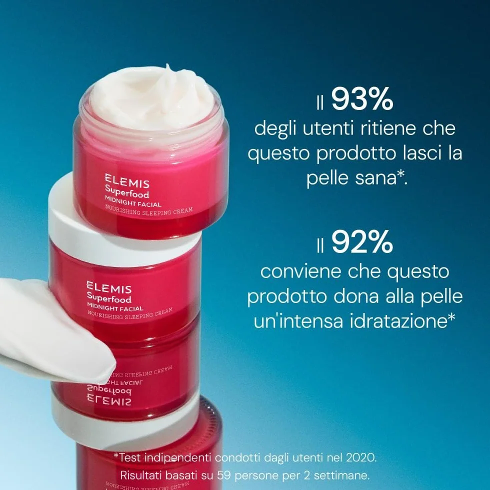 ELEMIS Superfood Midnight Facial, Clinicamente Testata e Vegana con Prebiotici, Camu Camu e Vitamina C – Crema Viso Notte Antirughe, Crema Viso Idratante e Maschera Viso Notte per Pelle Secca