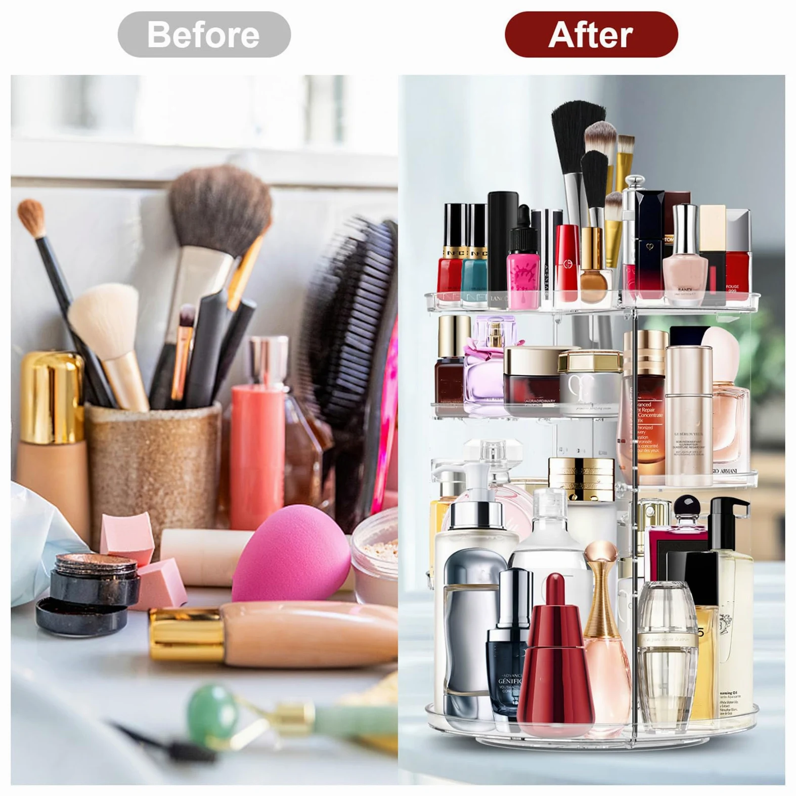 Organizzatore di Trucco, Organizer Bagno Rotazione 360 Gradi Grande Capacità 7 Strati Regolabili in Altezza Adatto per Pennelli da Trucco Rossetti per Camera da Letto, Bagno, Comò o Piano di Lavoro