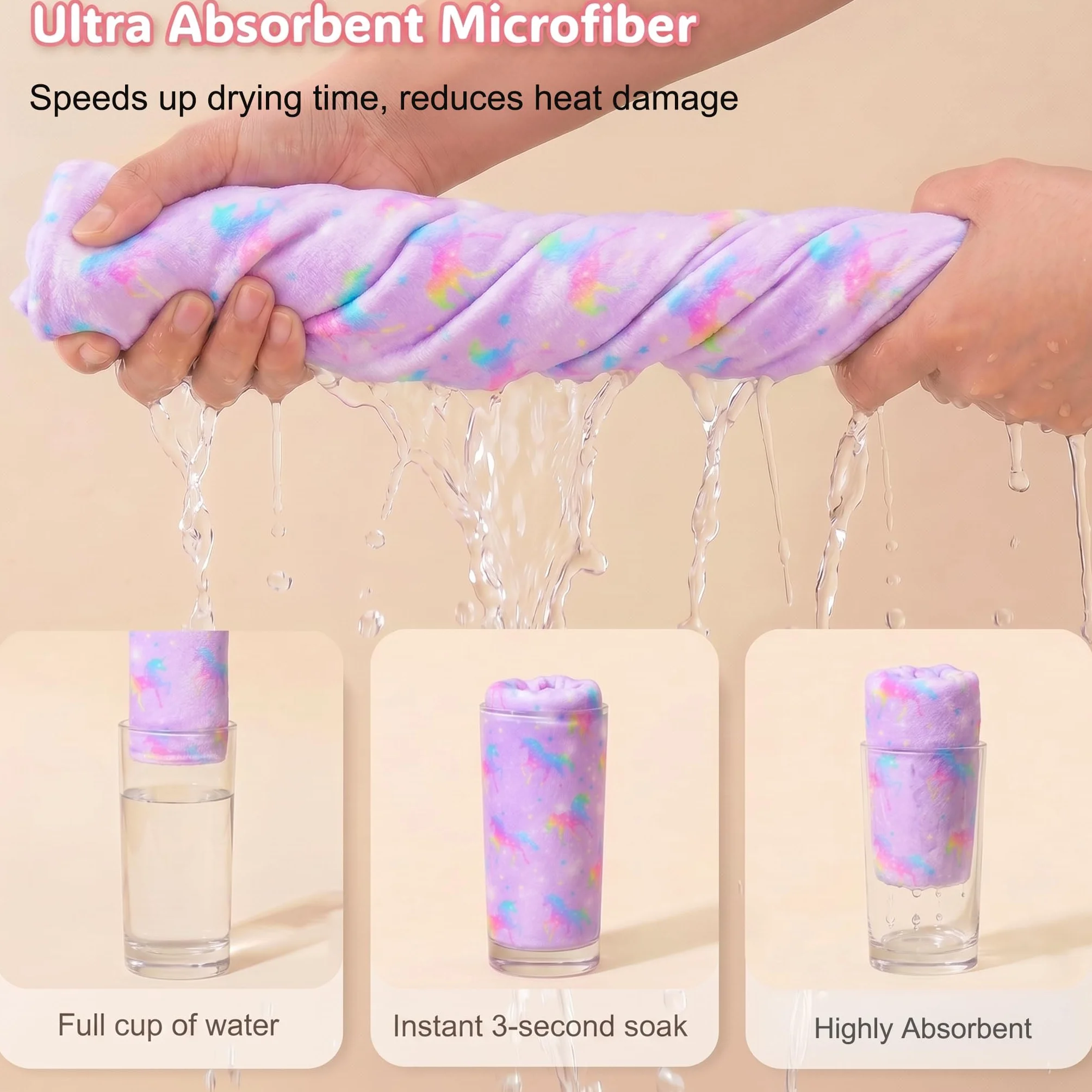 Basumee 2 Pezzi Asciugamani per Capelli a Turbante Asciugamano in Microfibra ad Asciugatura Rapida Super Assorbente con Design a Bottoni