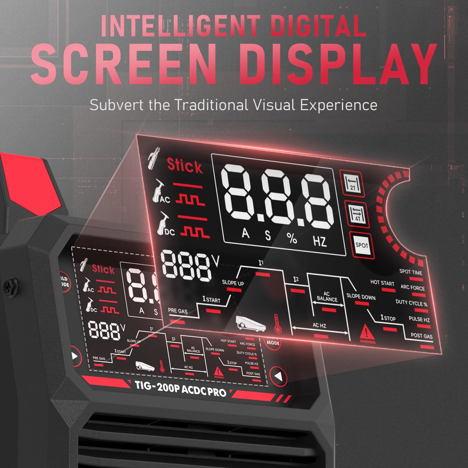 YESWELDER 200A AC/DC TIG Saldatrice Inverter Digitale 230V con Impulso Grande Display LED