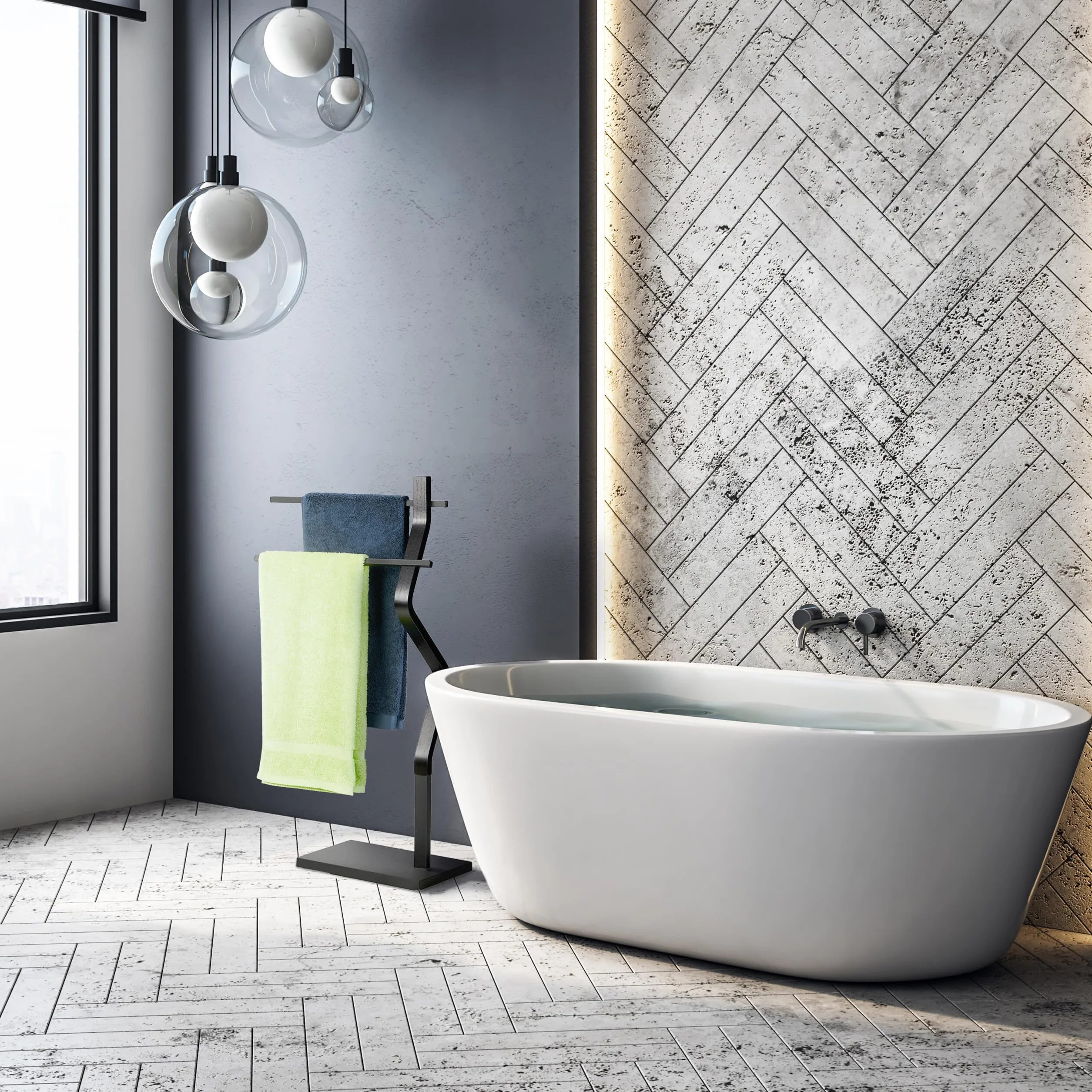 Relaxdays Piantana Portasciugamani Autoportante 2 Bracci Acciaio MDF 85x43,5x20 cm Nero