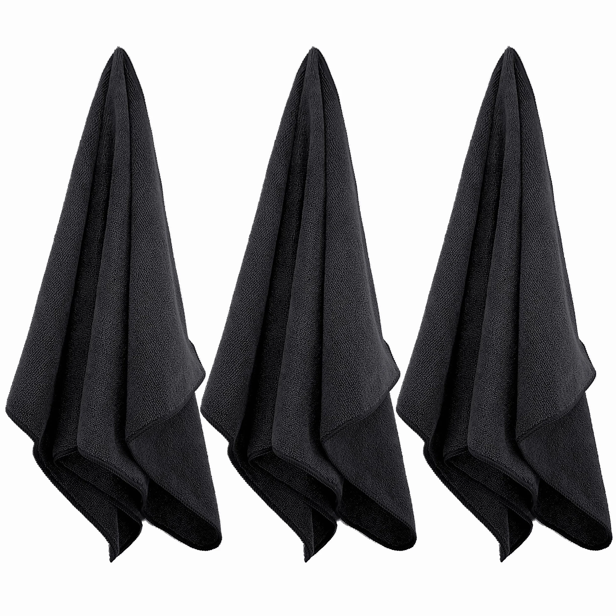 Polyte - asciugamano in microfibra anti-pelucchi per capelli - ad asciugatura rapida - 40,6 x 73,7 cm - 8 pezzi (Nero)