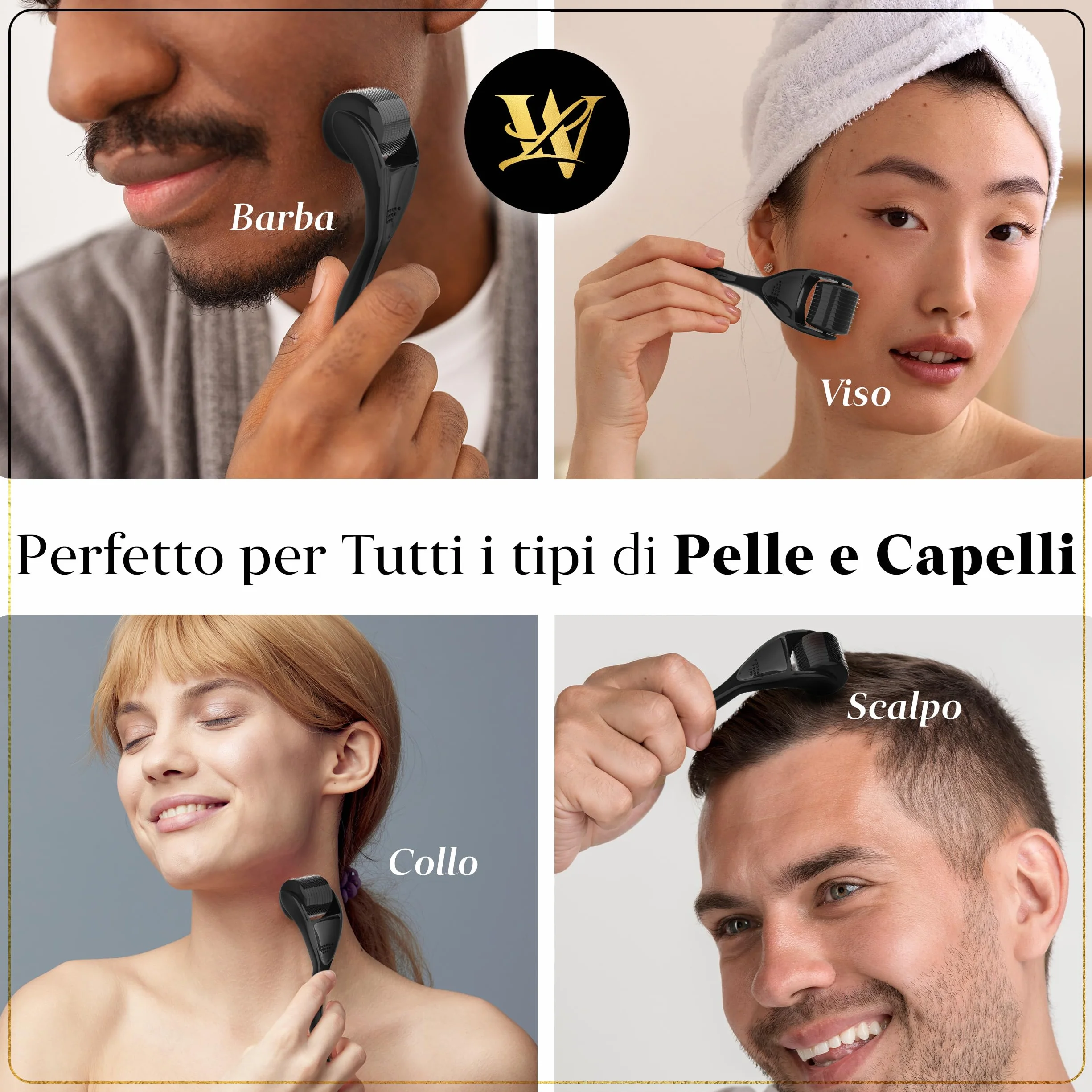 Derma Roller 1,0mm per pelle, dermaroller capelli e barba - Rullo microneedling in titanio per viso