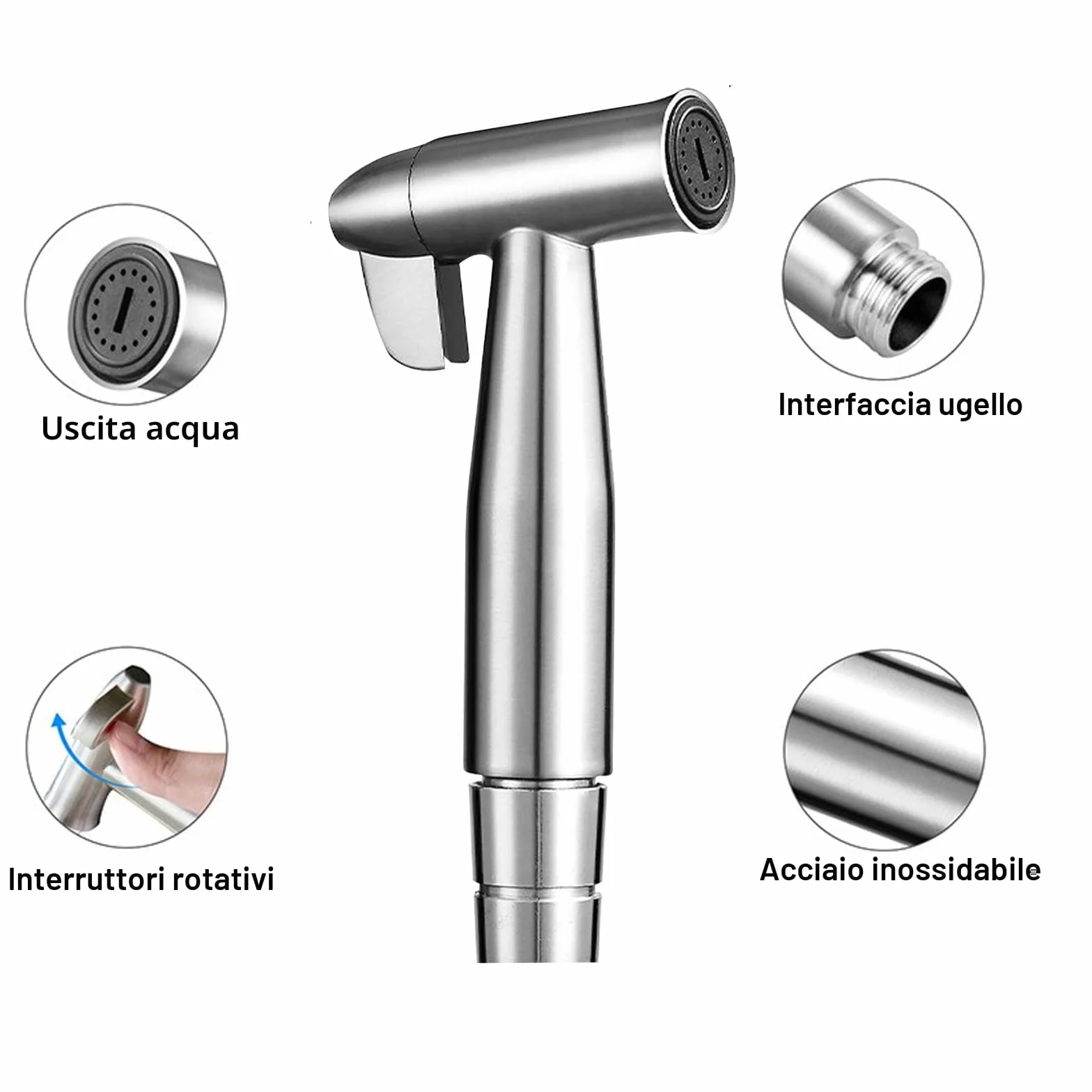 Bidet doccia a mano in acciaio inox, kit spruzzo per pannolini con rubinetto e tubo flessibile